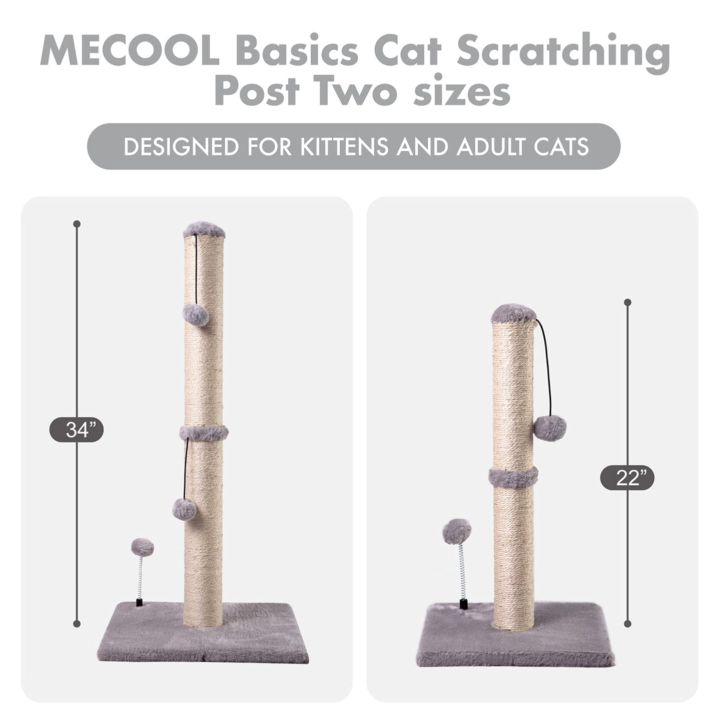 Cat Scratching Post Premium Basics Kitten Scratcher Sisal Scratch Posts with Hanging Ball 22in for Kittens or Smaller Cats (22 inches for Kitten, Beige)