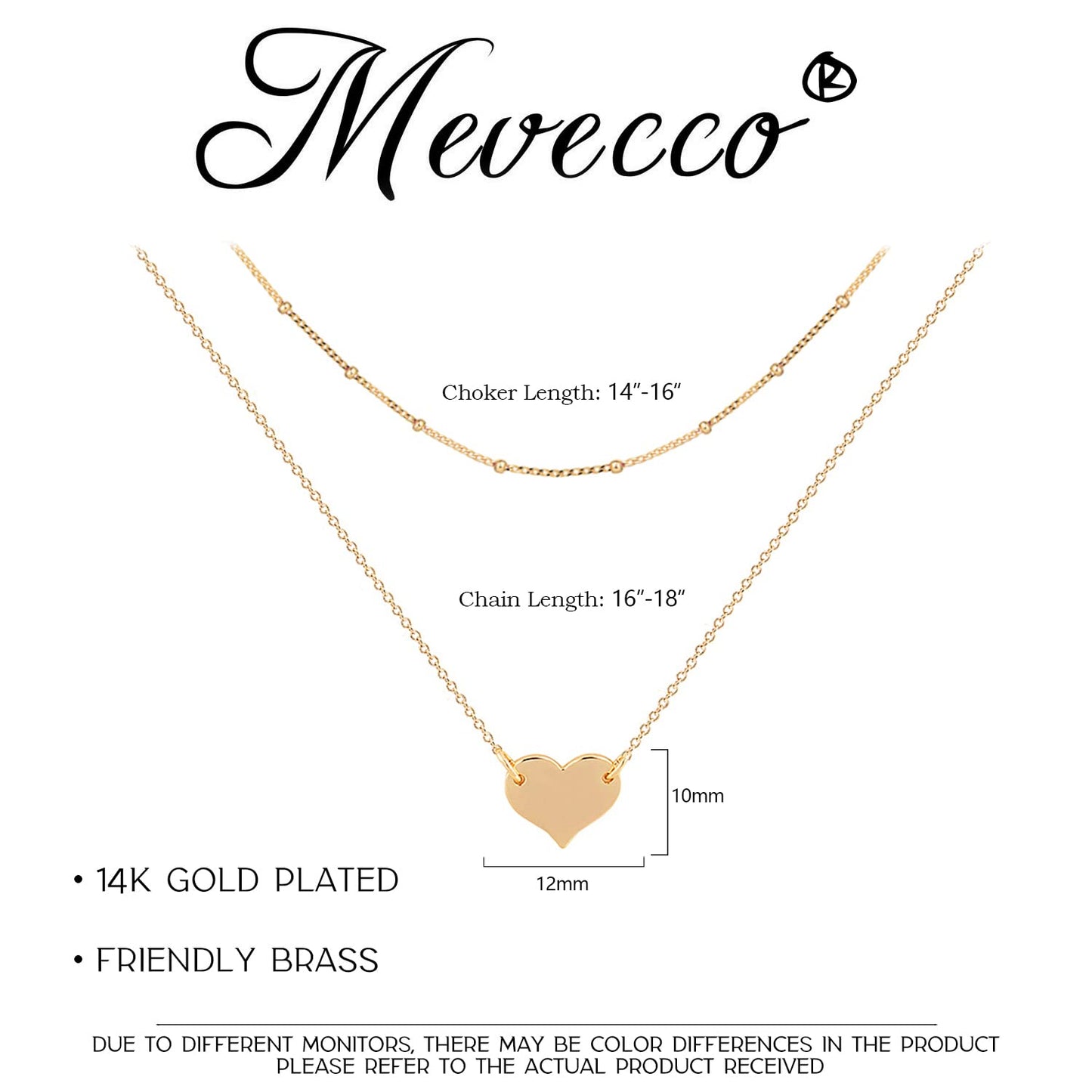 MEVECCO Layered Heart Necklace Pendant Handmade 18k Gold Plated Dainty Gold Choker Arrow Bar Layering Long Necklace for Women