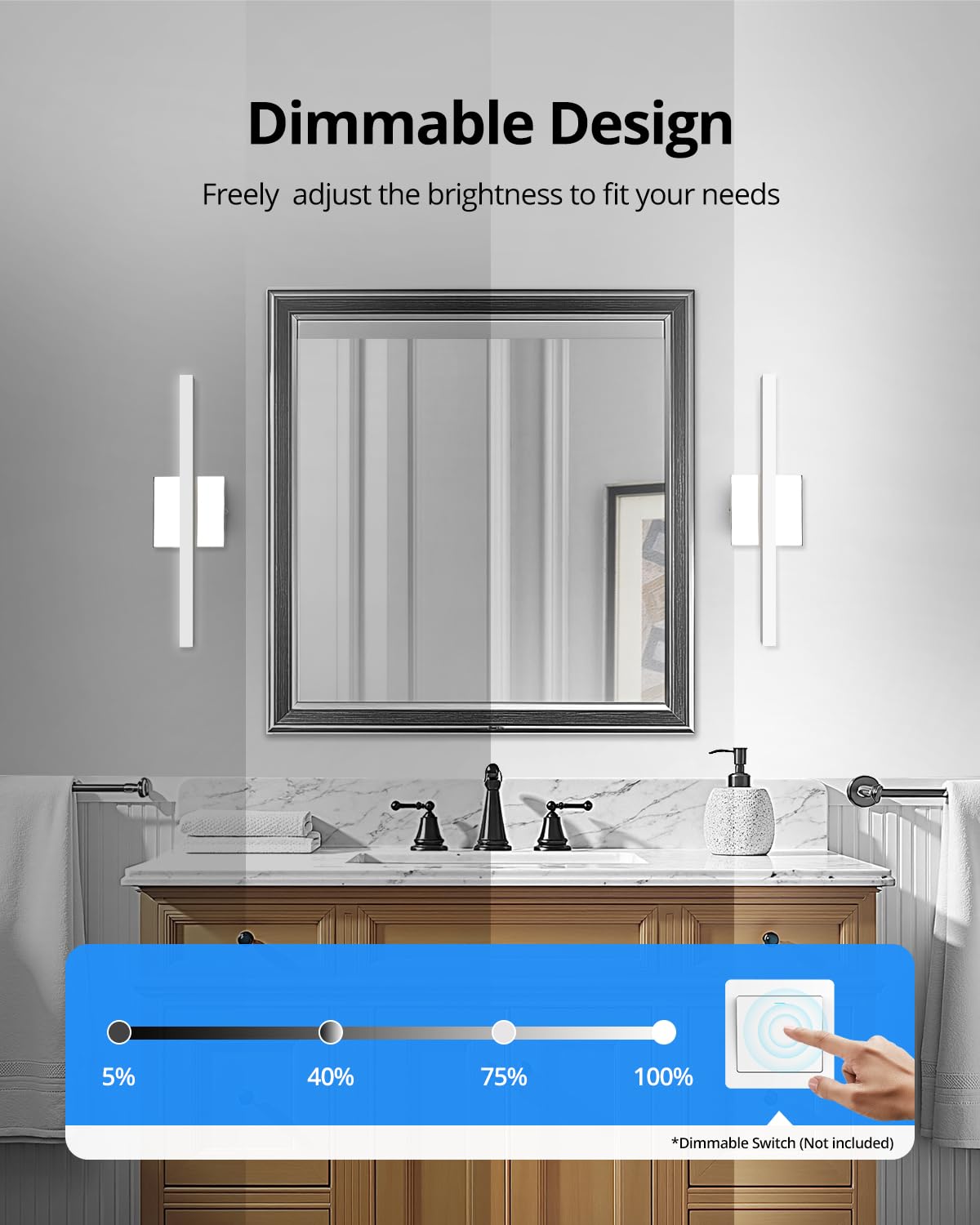 Combuh Modern Bathroom Light Fixtures Over Mirror 16 Inch IP44 9W Chrome Vanity Light Bar for Bathroom Wall Light Fixtures Cool White 6000K