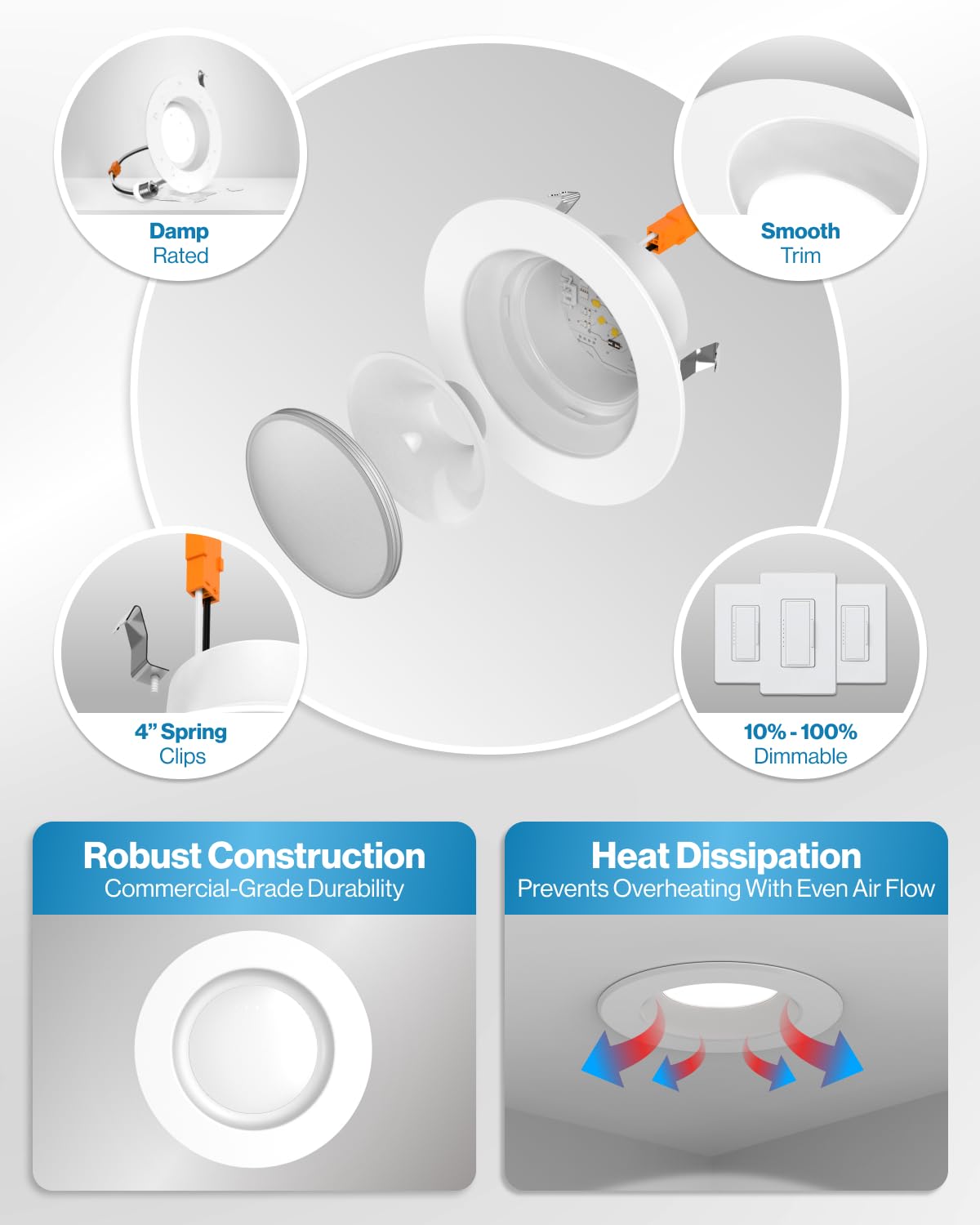 Sunco 12 Pack 5CCT Retrofit LED Recessed Lighting 6 Inch, 2700K/3000K/3500K/4000K/5000K Selectable, Dimmable Can Lights, Smooth Trim, 13W=75W, 965LM, Damp Rated, UL-Certified