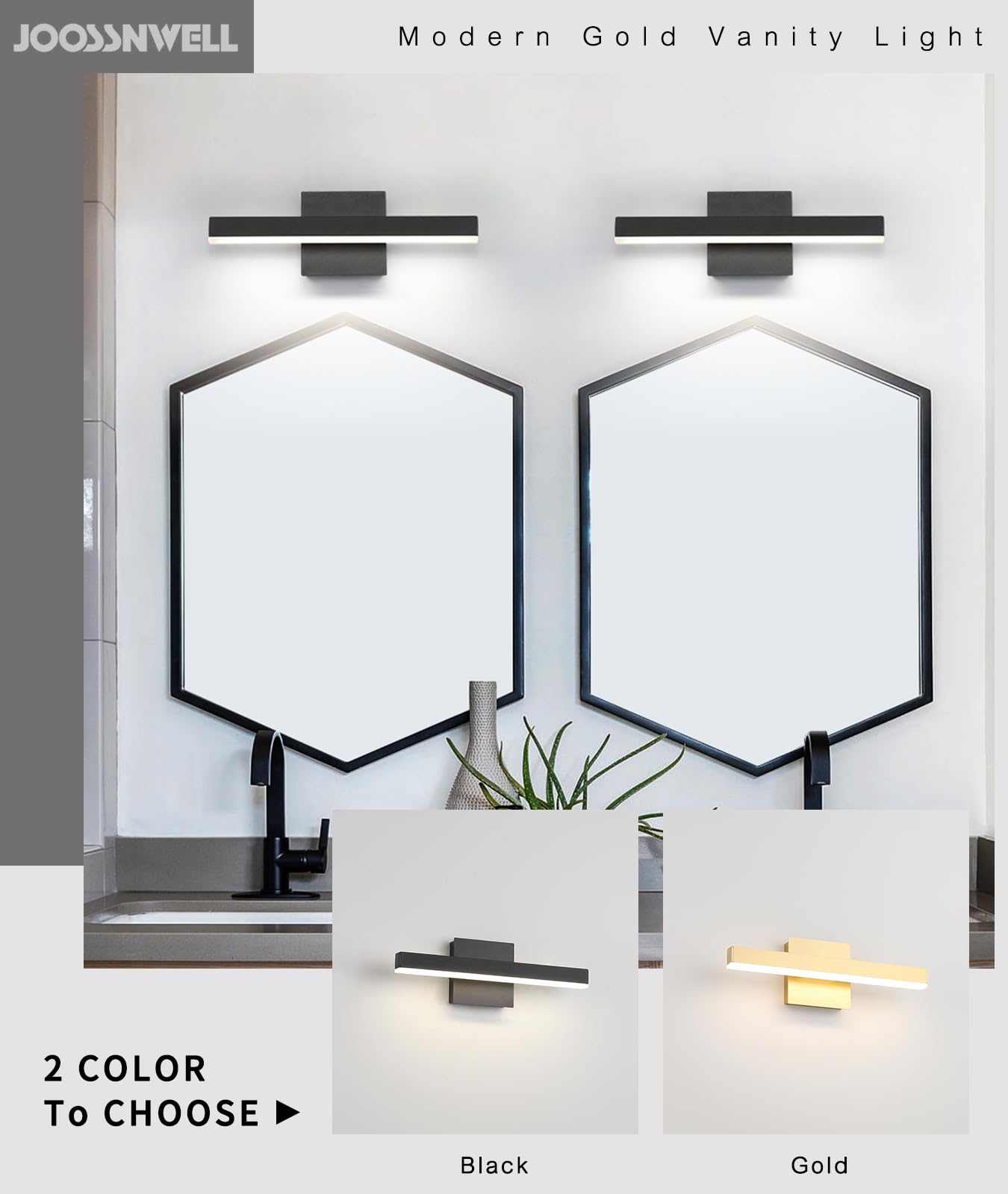 Joossnwell Black Bathroom Vanity Light Fixtures Dimmable 5CCT LED Bathroom Lighting Bar 15.75 Inch Modern Bath Lights Fixture Over Mirror 12W