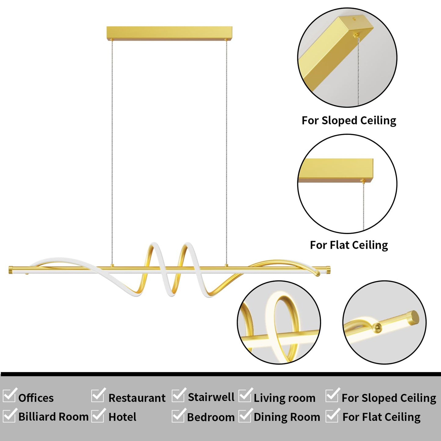 Modern LED Pendant Lights, 39in Chandelier Dimmable with Remote Control 3000k-6000K Adjustable Color Temperature, Aluminum Island Lighting Lamp Fixture for Kitchen, Dining Room, Billiard Room