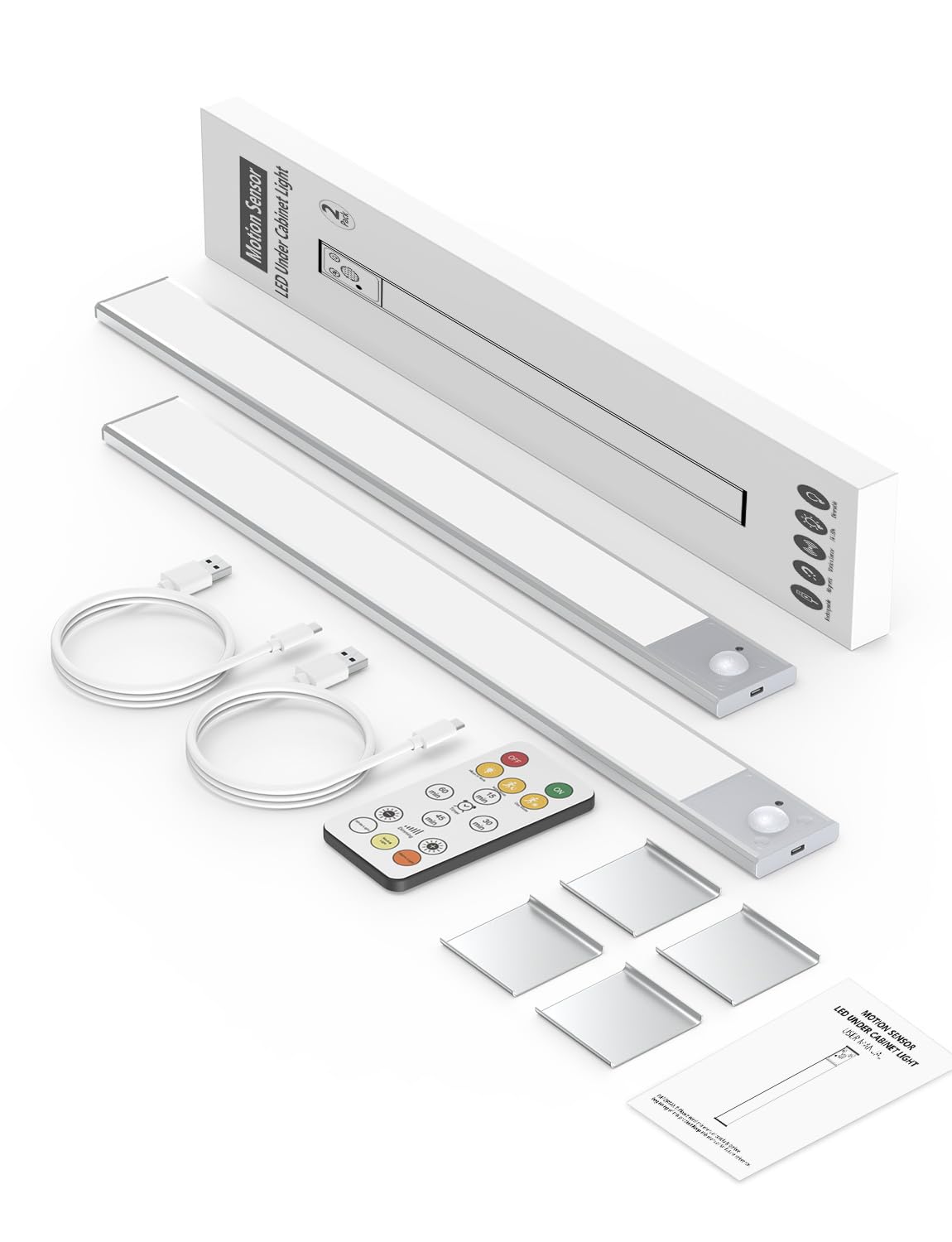12" Thin Motion-Activated Under Cabinet Lighting, Aluminum Alloy Under Counter Lights for Kitchen, 3-Color-Temps Magnetic Closet Lights, Rechargeable Motion Sensor Light Indoor (4Pack, Silver)