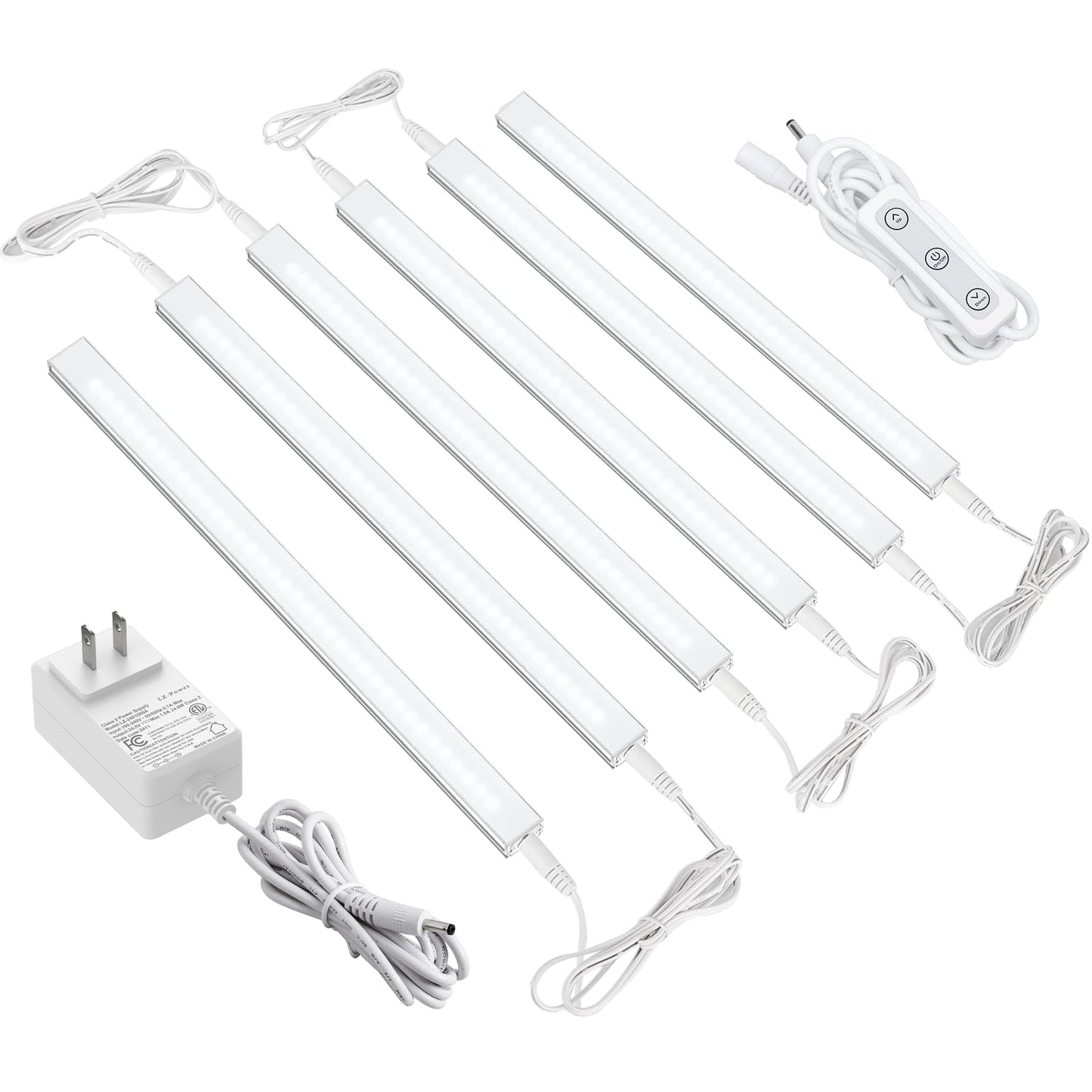 ASOKO Under Cabinet Led Light Plug in, Dimmable Daylight White 4500K, 3 Pack 12 inch Linkable Led Under Counter Lights for Kitchen, Shelf, Workbench, Cupboard, ETL Listed Plug 24V, UNO-LK 4500K