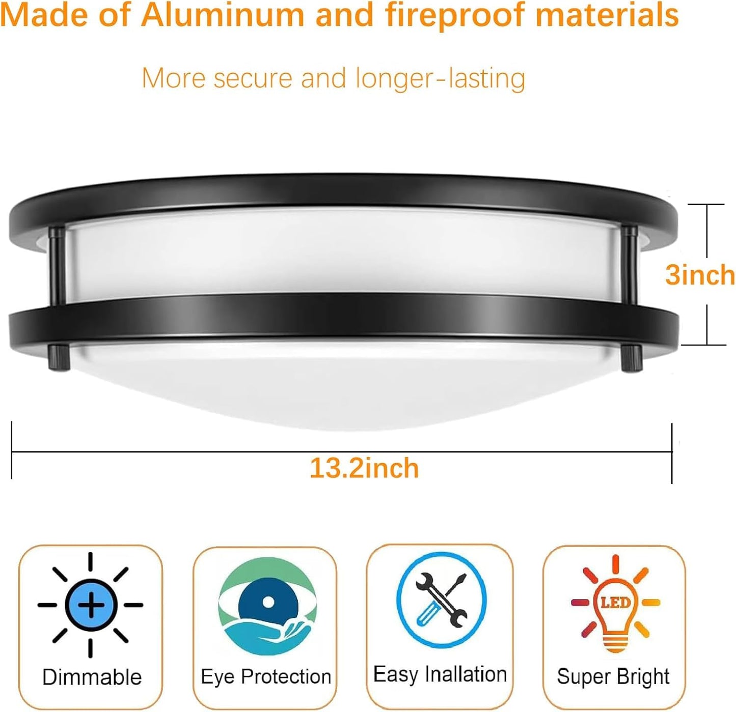 36W Dimmable LED Ceiling Light Fixture, 12 inch Flush Mount Light Fixture, Ceiling Lights for Bedroom, Kitchen, Bathroom, Super Bright 4000 Lumens, 400W Equivalent, 5000K Daylight White