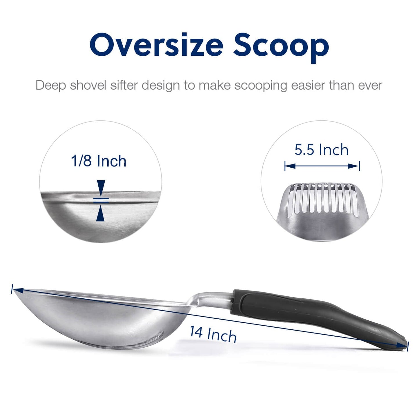 WePet Cat Litter Scoop, Aluminum Alloy Sifter, Kitty Metal Scooper, Deep Shovel, Long Handle, Poop Sifting, Kitten Pooper Lifter, Durable, Heavy Duty, for Litter Box