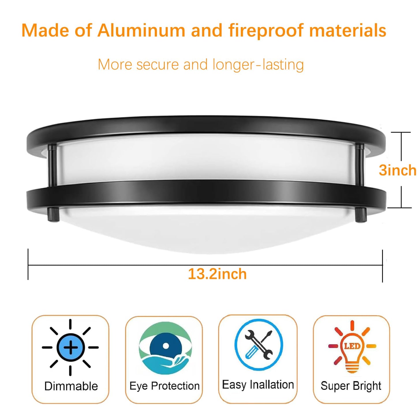 36W Dimmable LED Ceiling Light Fixture, 12 inch Flush Mount Light Fixture, Ceiling Lights for Bedroom, Kitchen, Bathroom, Super Bright 4000 Lumens, 400W Equivalent, 5000K Daylight White