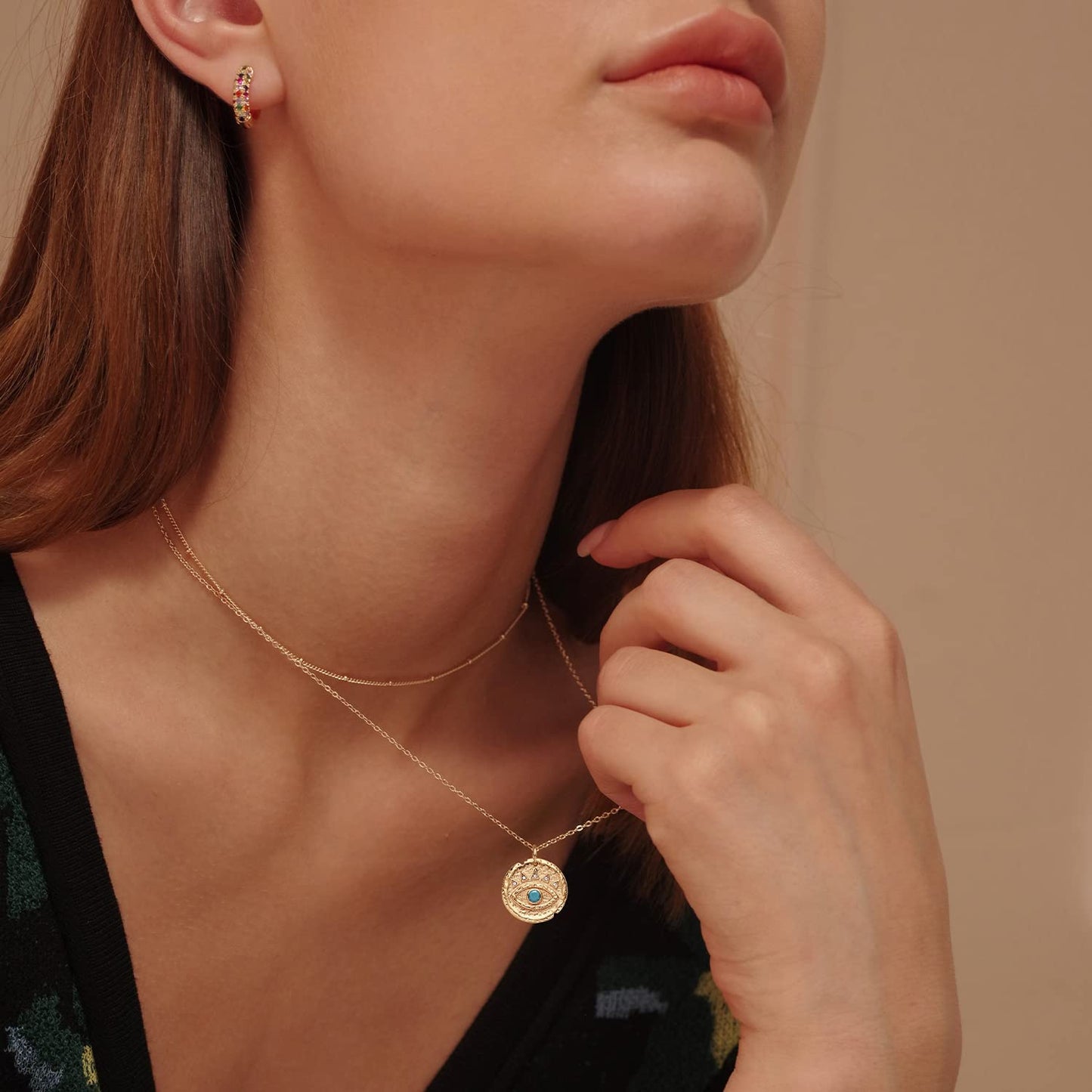 MEVECCO Layered Heart Necklace Pendant Handmade 18k Gold Plated Dainty Gold Choker Arrow Bar Layering Long Necklace for Women