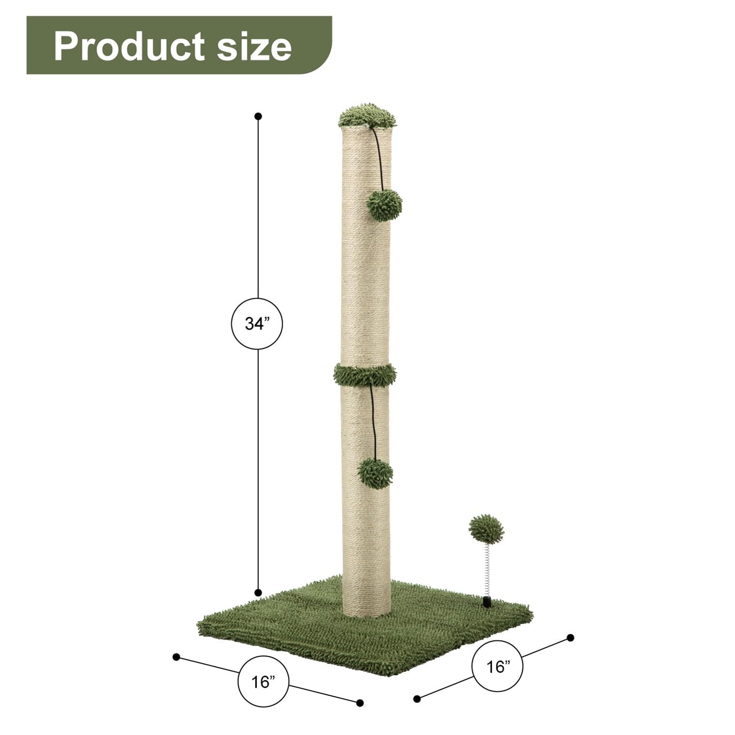Cat Scratching Post Premium Basics Kitten Scratcher Sisal Scratch Posts with Hanging Ball 22in for Kittens or Smaller Cats (22 inches for Kitten, Beige)