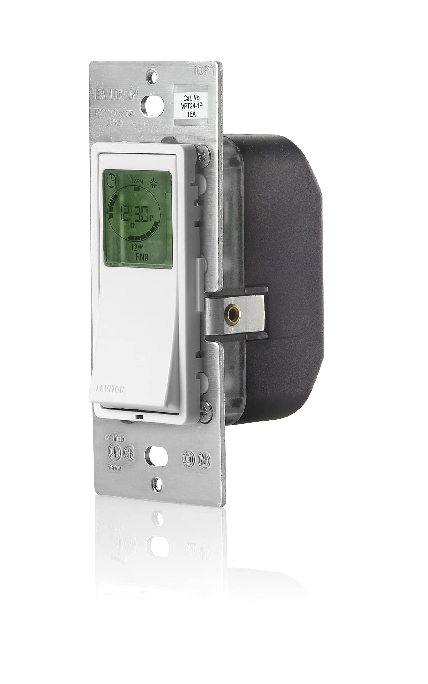 Leviton Decora Programmable Timer Switch for Lights and Motor Loads, Neutral Wire Required, Single Pole or 3-Way, VPT24-1PZ, White with Ivory and Light Almond Faceplates