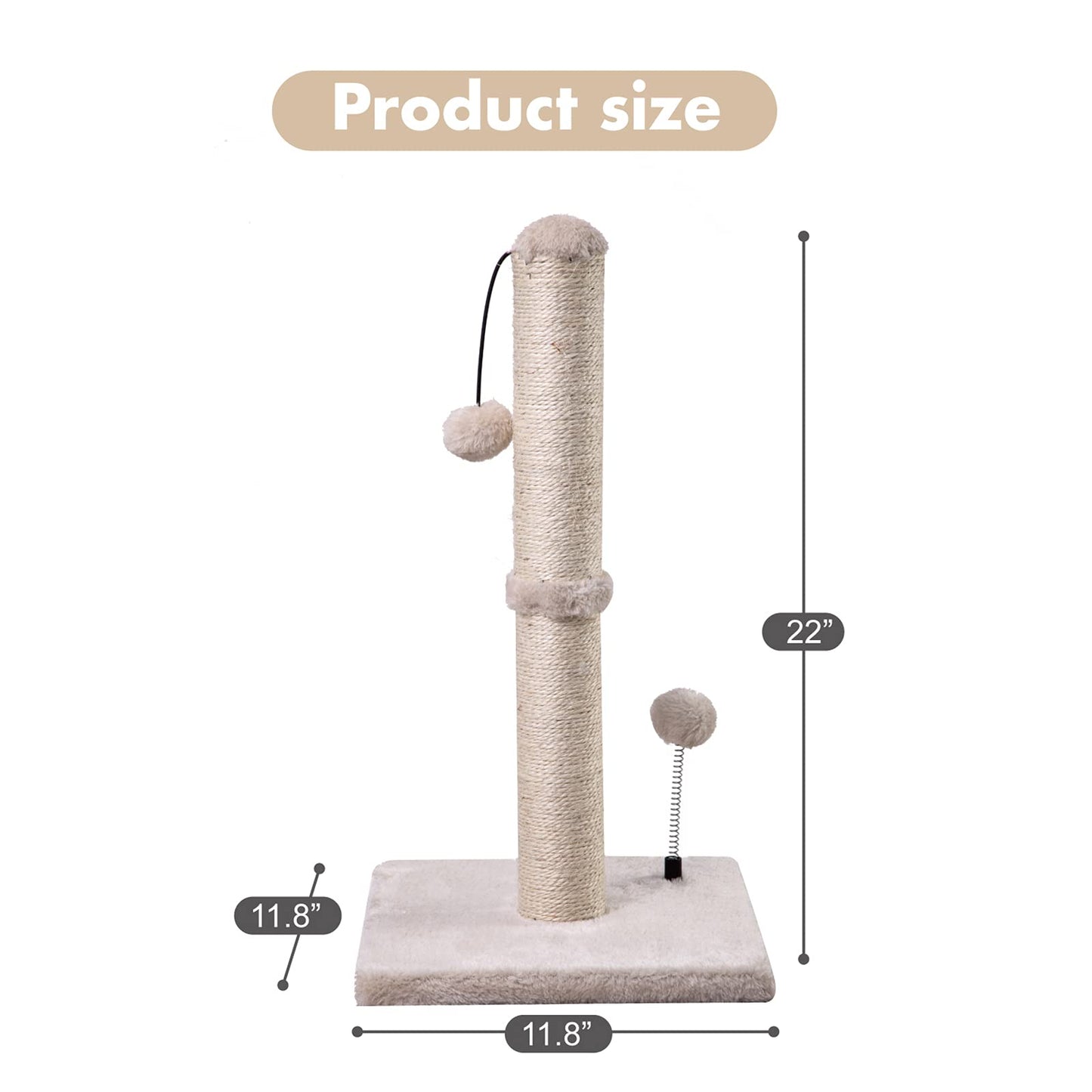 Cat Scratching Post Premium Basics Kitten Scratcher Sisal Scratch Posts with Hanging Ball 22in for Kittens or Smaller Cats (22 inches for Kitten, Beige)