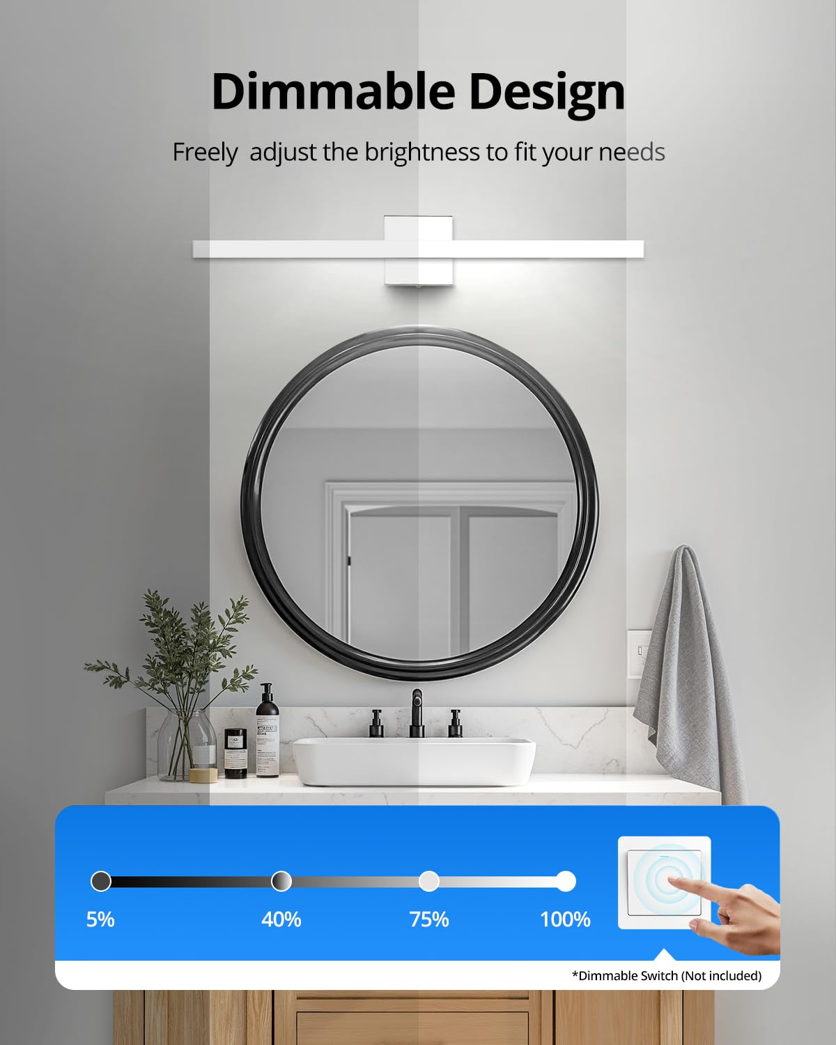 Combuh Modern Bathroom Light Fixtures Over Mirror 16 Inch IP44 9W Chrome Vanity Light Bar for Bathroom Wall Light Fixtures Cool White 6000K