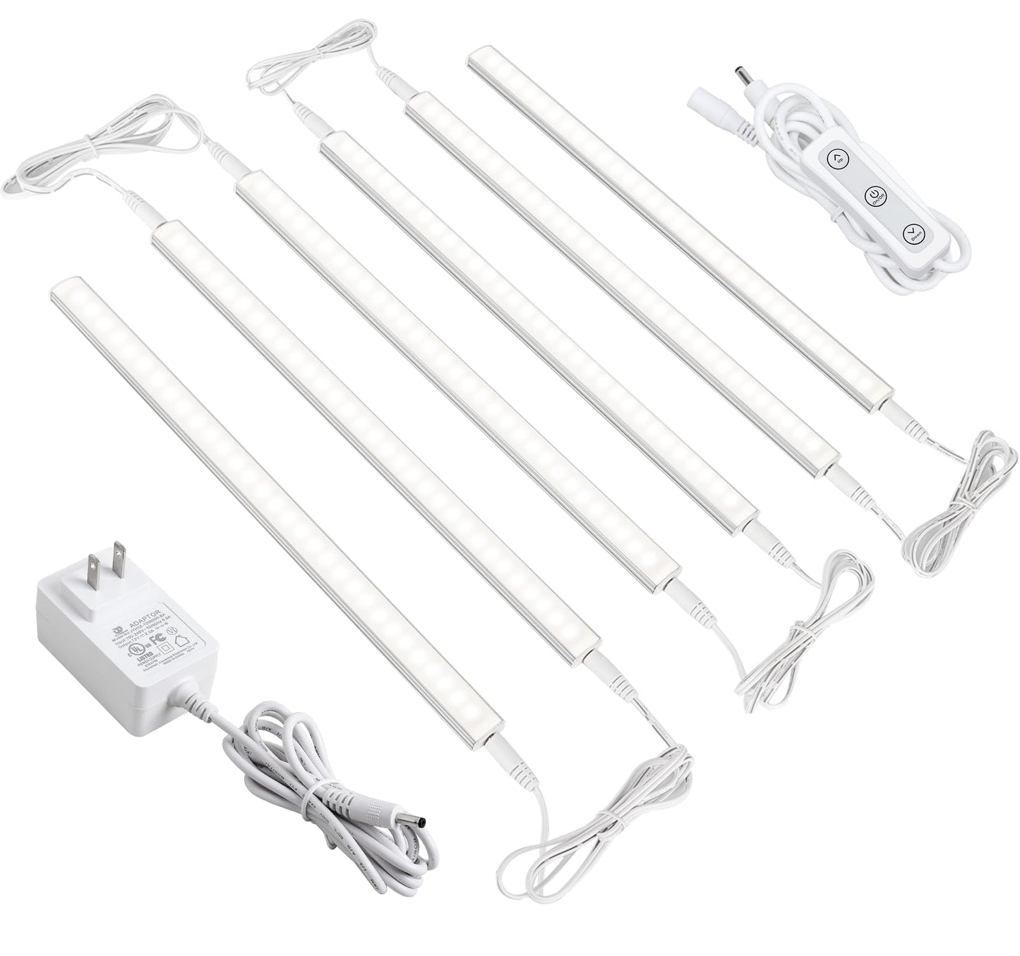 ASOKO Under Cabinet Led Light Plug in, Dimmable Daylight White 4500K, 3 Pack 12 inch Linkable Led Under Counter Lights for Kitchen, Shelf, Workbench, Cupboard, ETL Listed Plug 24V, UNO-LK 4500K
