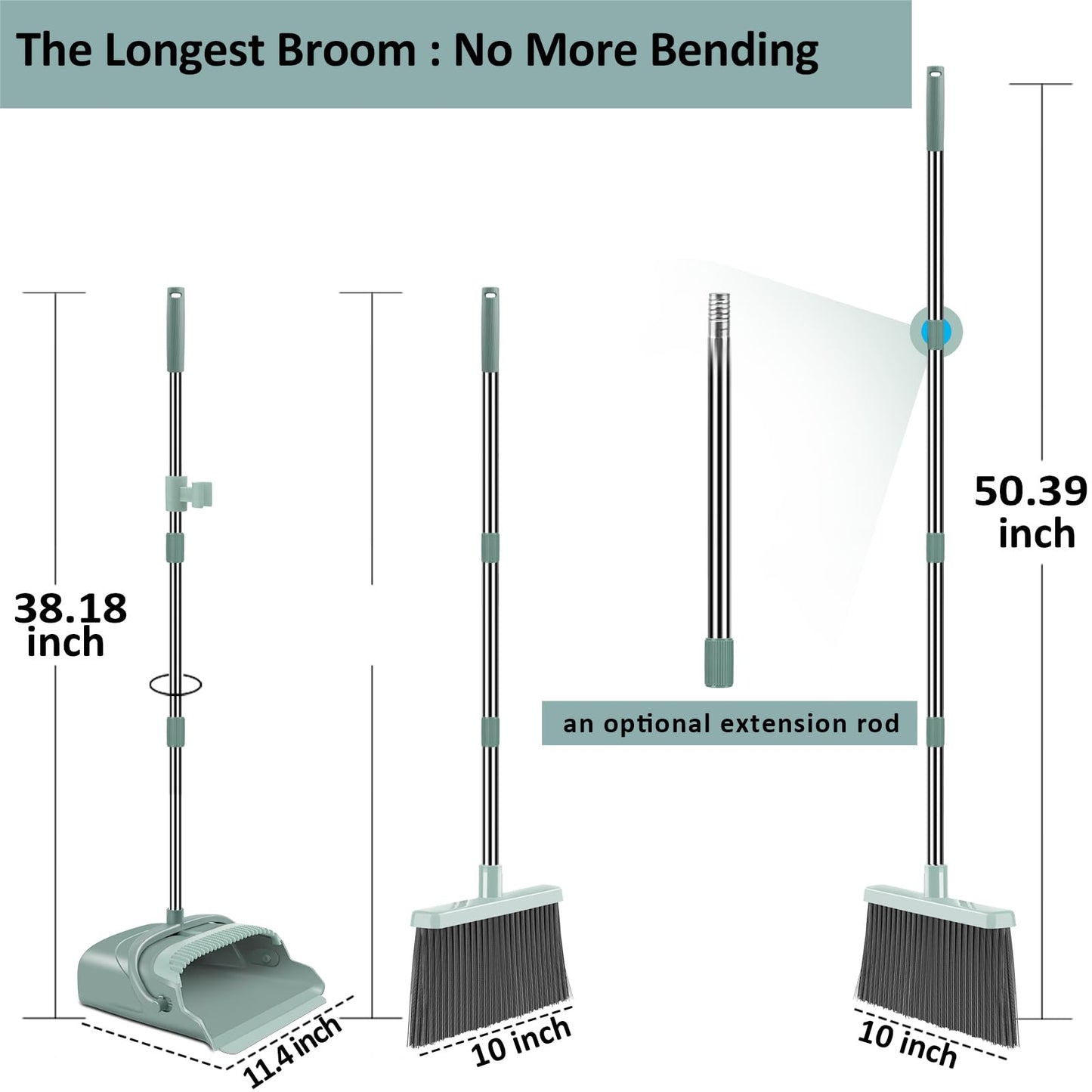 kelamayi Upgrade Broom and Dustpan Set, Self-Cleaning with Dustpan Teeth, Indoor&Outdoor Sweeping, Ideal for Dog Cat Pets Home Use, Stand Up Broom and Dustpan (Gray&Orange)