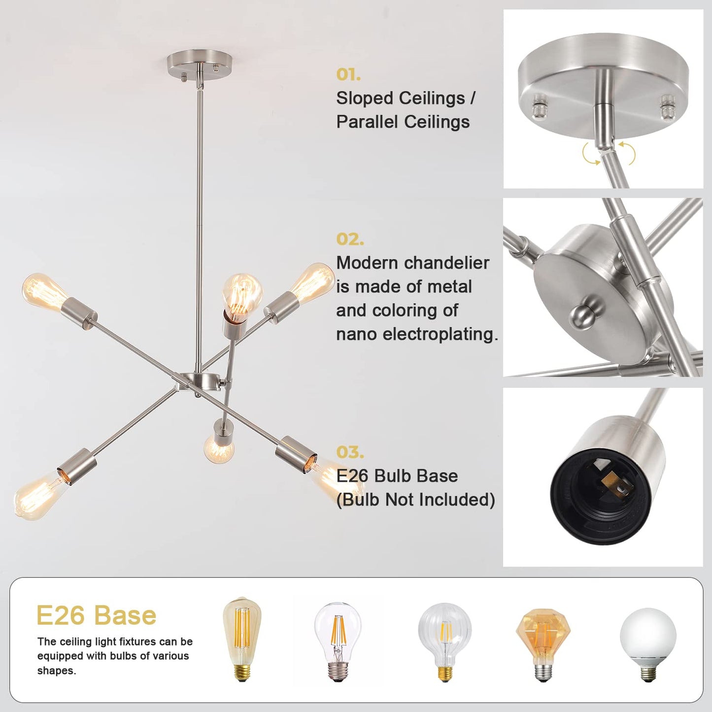 Black Sputnik Chandelier 6 Lights Modern Industrial Ceiling Light Mid Century Vintage Contemporary Pendant Dining Room Lighting Fixtures Hanging