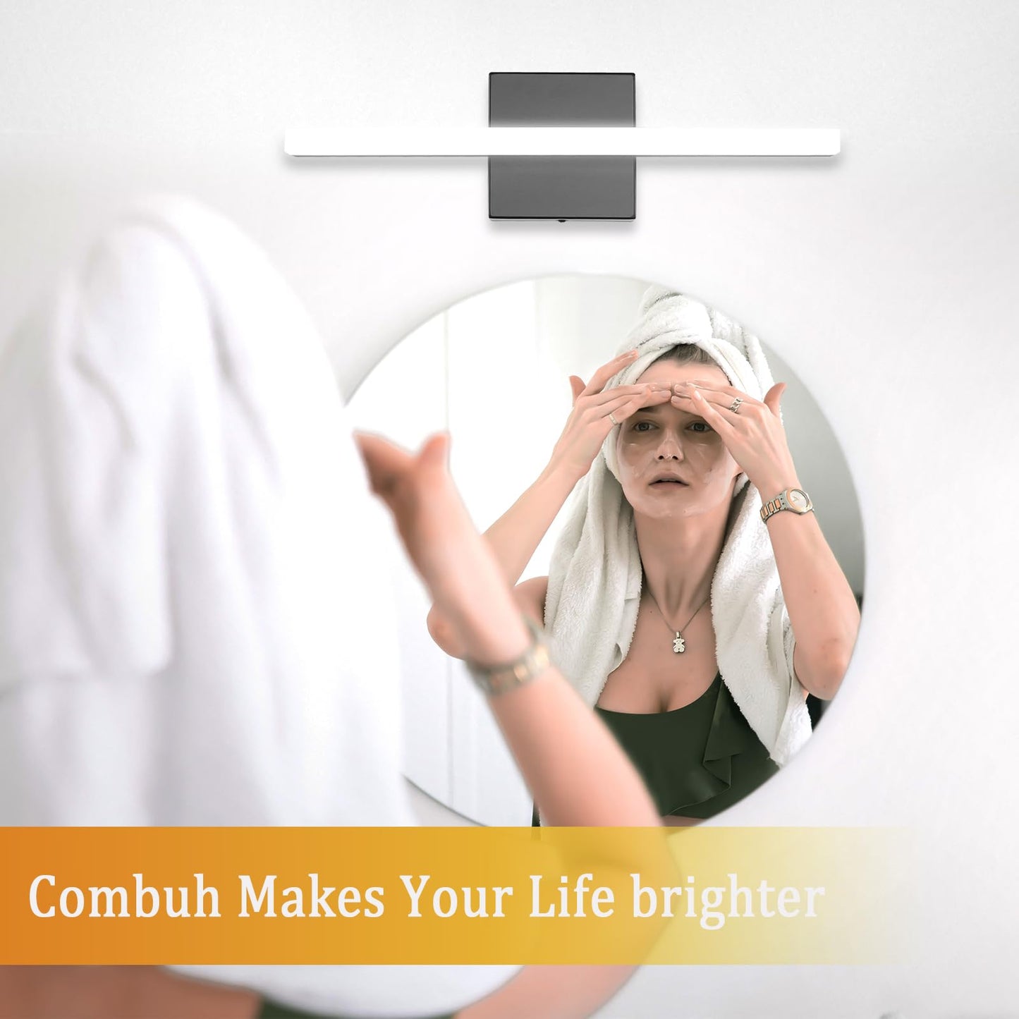 Combuh LED Bathroom Vanity Light Bar 16 Inch 9W Black IP44 Bathroom Light Fixtures Over Mirror Modern Bath Wall Lighting Fixture Sconce Indoor Cool White 6000K