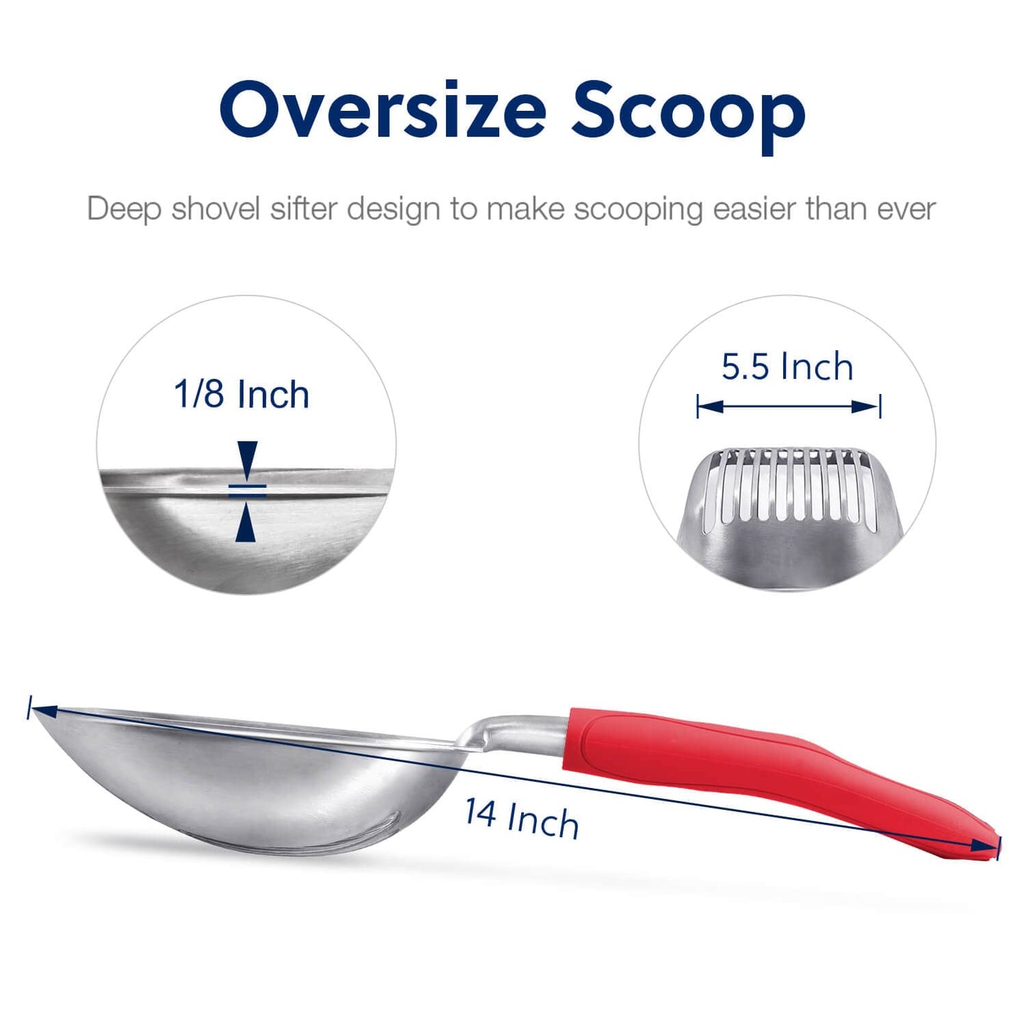 WePet Cat Litter Scoop, Aluminum Alloy Sifter, Kitty Metal Scooper, Deep Shovel, Long Handle, Poop Sifting, Kitten Pooper Lifter, Durable, Heavy Duty, for Litter Box