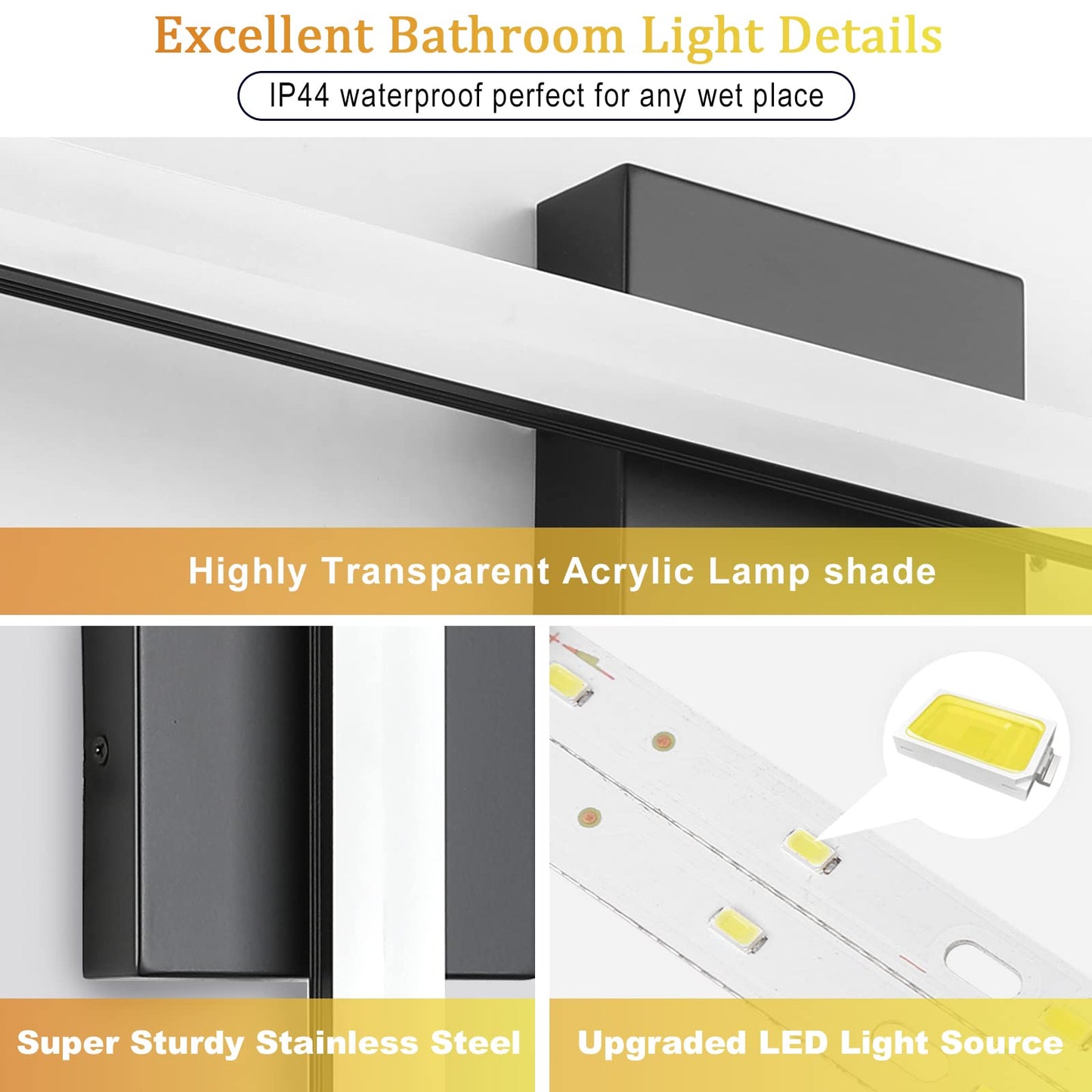 Combuh LED Bathroom Vanity Light Bar 16 Inch 9W Black IP44 Bathroom Light Fixtures Over Mirror Modern Bath Wall Lighting Fixture Sconce Indoor Cool White 6000K