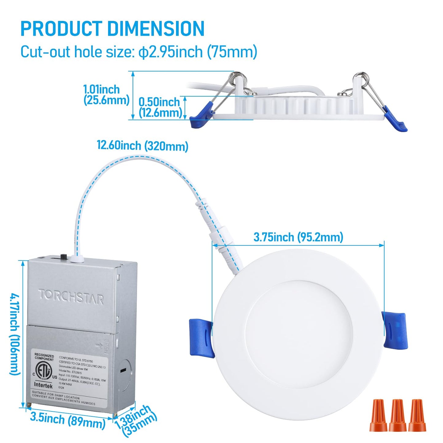 TORCHSTAR Basic Series 12-Pack 6 Inch Ultra-Thin LED Recessed Lighting with Junction Box, CRI90, Aluminum, 5000K Daylight, 5%-100% Dimmable Slim Recessed Downlight, 12W 1100LM, ETL and Energy Star