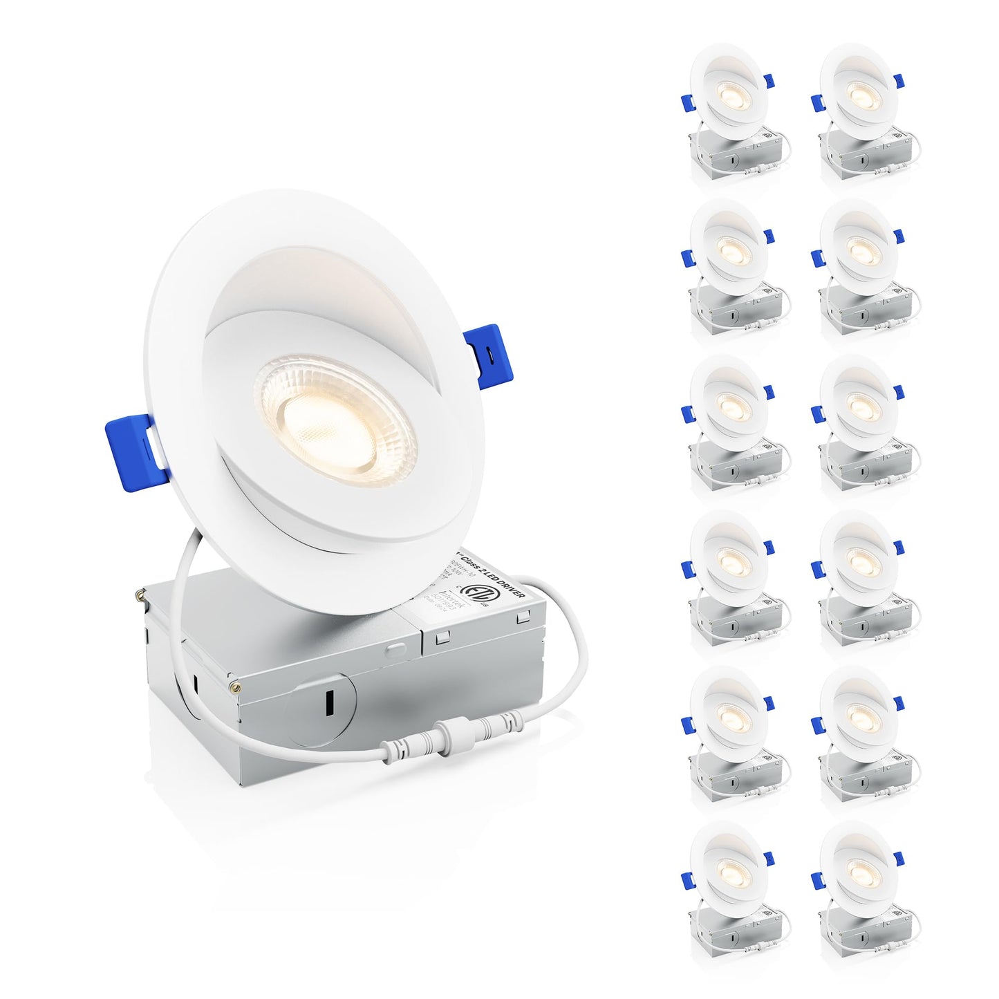 Ensenior 12 Pack 4 inch 5CCT LED Gimbal Led Recessed Light with Junction Box, 360°+90° Adjustable Directional Eyeball Lighting, Dimmable, 2700K/3000K/3500K/4000K/5000K, 950LM, 10W=85W-ETL&FCC