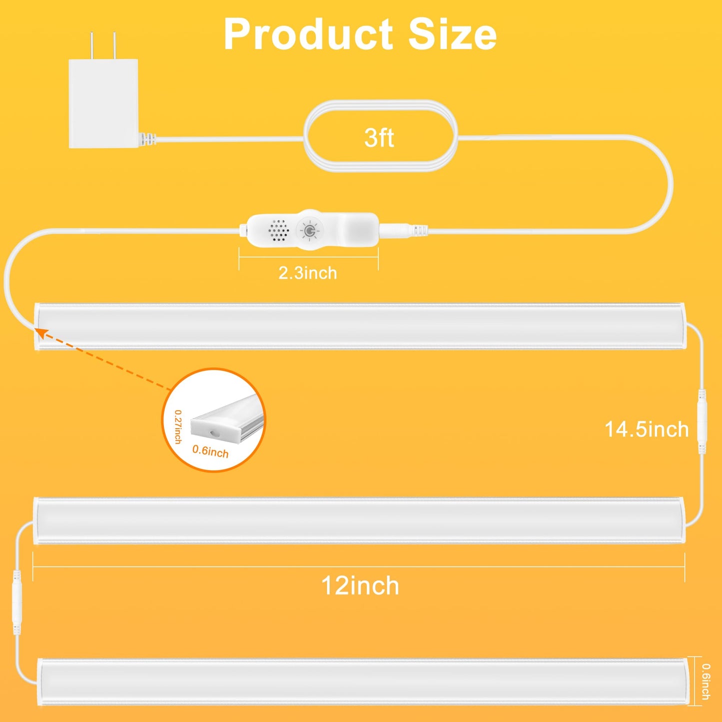 Maylit Under Cabinet Lights Plug in, 3 Pcs 12 Inch Ultra Thin Under Cabinet Lighting, Super Bright Daylight White Under Counter Lights for Kitchen, Dimmable Light for Cabinet, Counter, Workbench, Desk