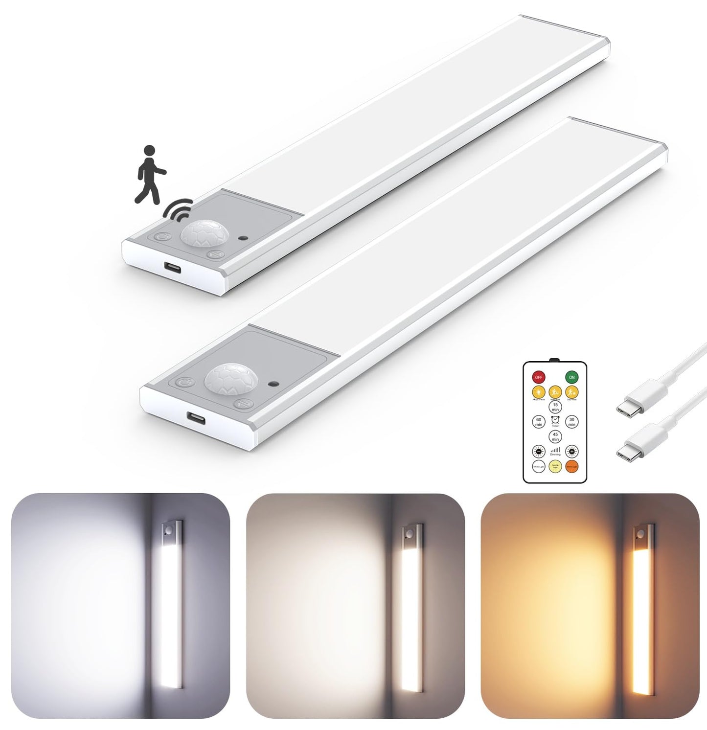 12" Thin Motion-Activated Under Cabinet Lighting, Aluminum Alloy Under Counter Lights for Kitchen, 3-Color-Temps Magnetic Closet Lights, Rechargeable Motion Sensor Light Indoor (4Pack, Silver)