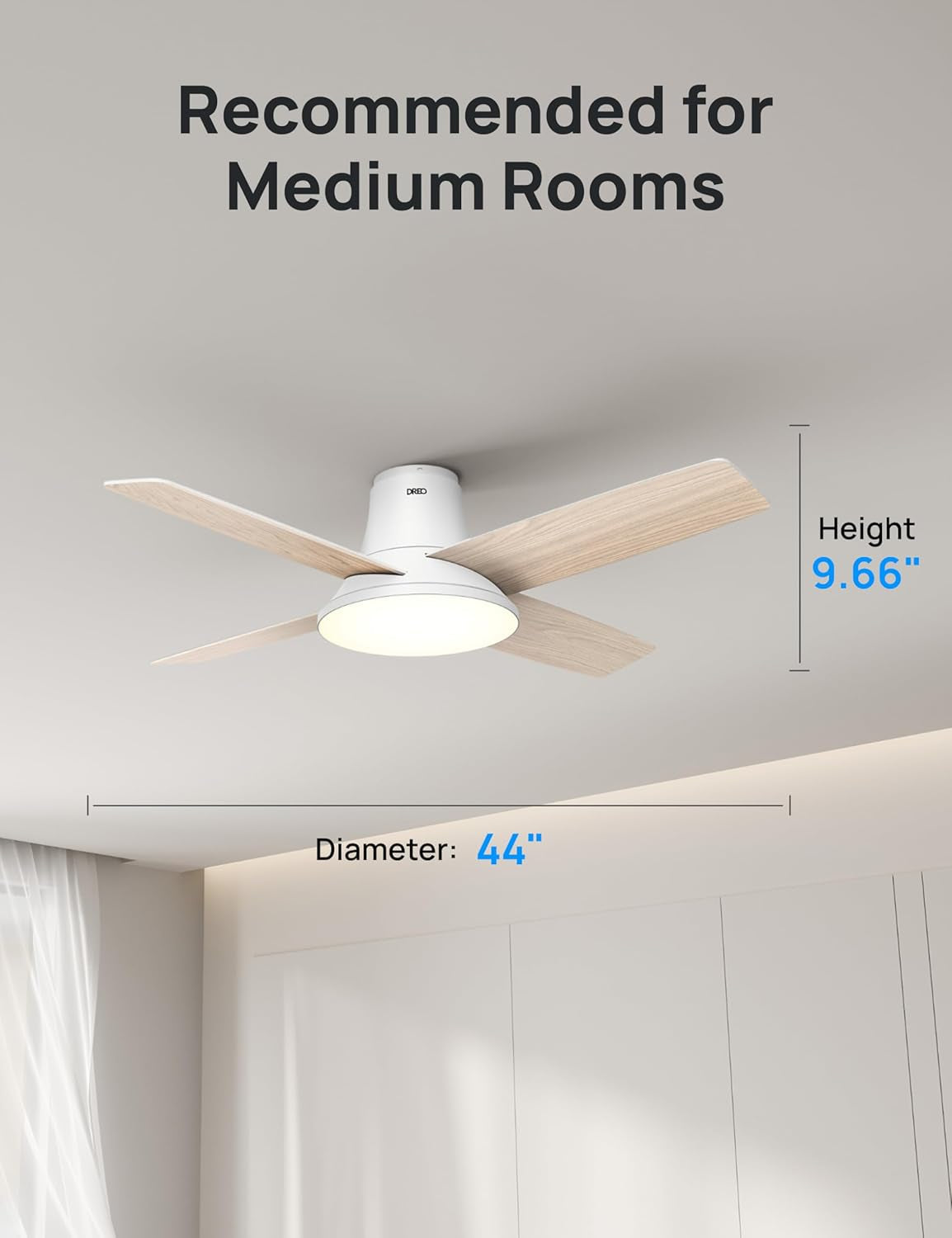 Ceiling Fans with Lights, 12 Speeds & 3 Fan Modes, Quiet DC Motor, Low