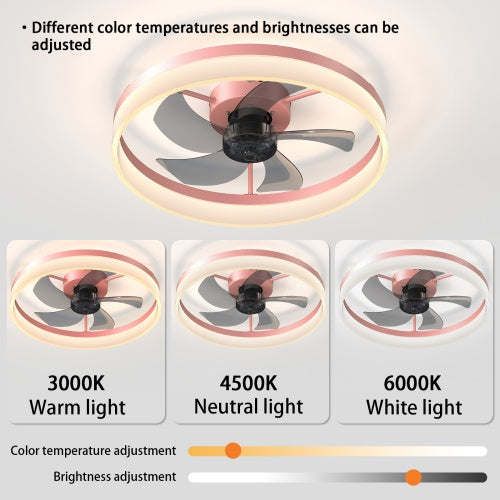 Ceiling Fan With Light Dimmable LED Recessed Mount Slim Modern Ceiling Fan