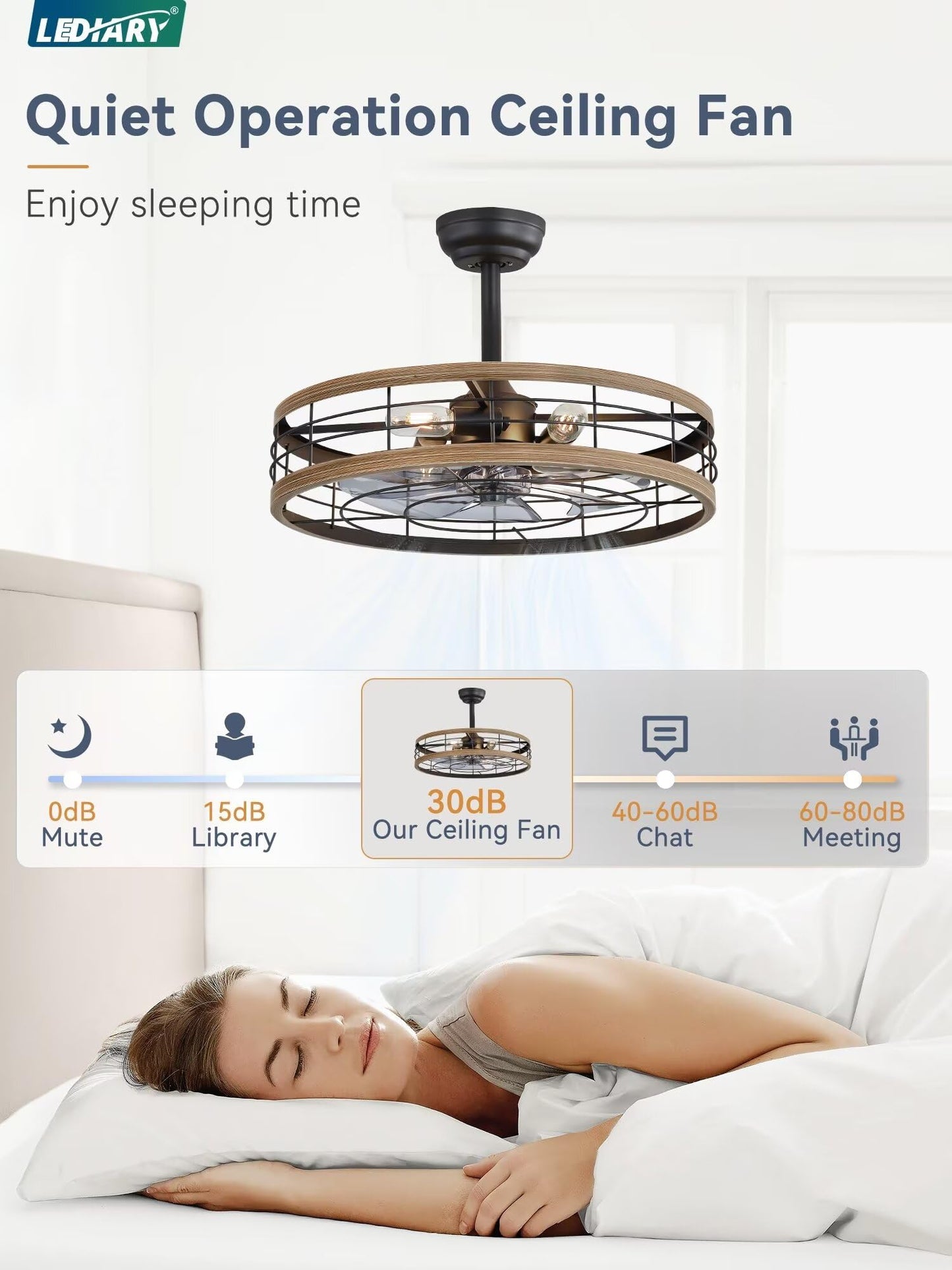 LEDIARY 16.5 inch Black Caged Ceiling Fan with Light, Fandelier Industrial Ceiling Fan with Remote, Farmhouse Fan Lights Ceiling Fixtures for Kitchen, Bedroom, Outdoor(6 Speed, Timing)-Black