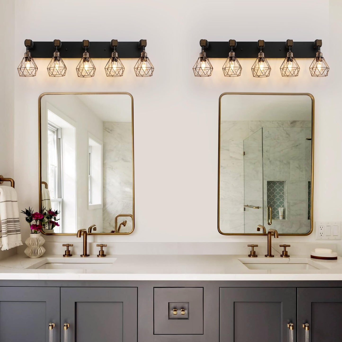 Farmhouse Vanity Light for Bathroom, 3-Light Wood Bathroom Vanity Light Fixtures Over Mirror, Rustic Sconces Wall Lighting with Metal Lampshade for Living Room, Bedroom, Hallway