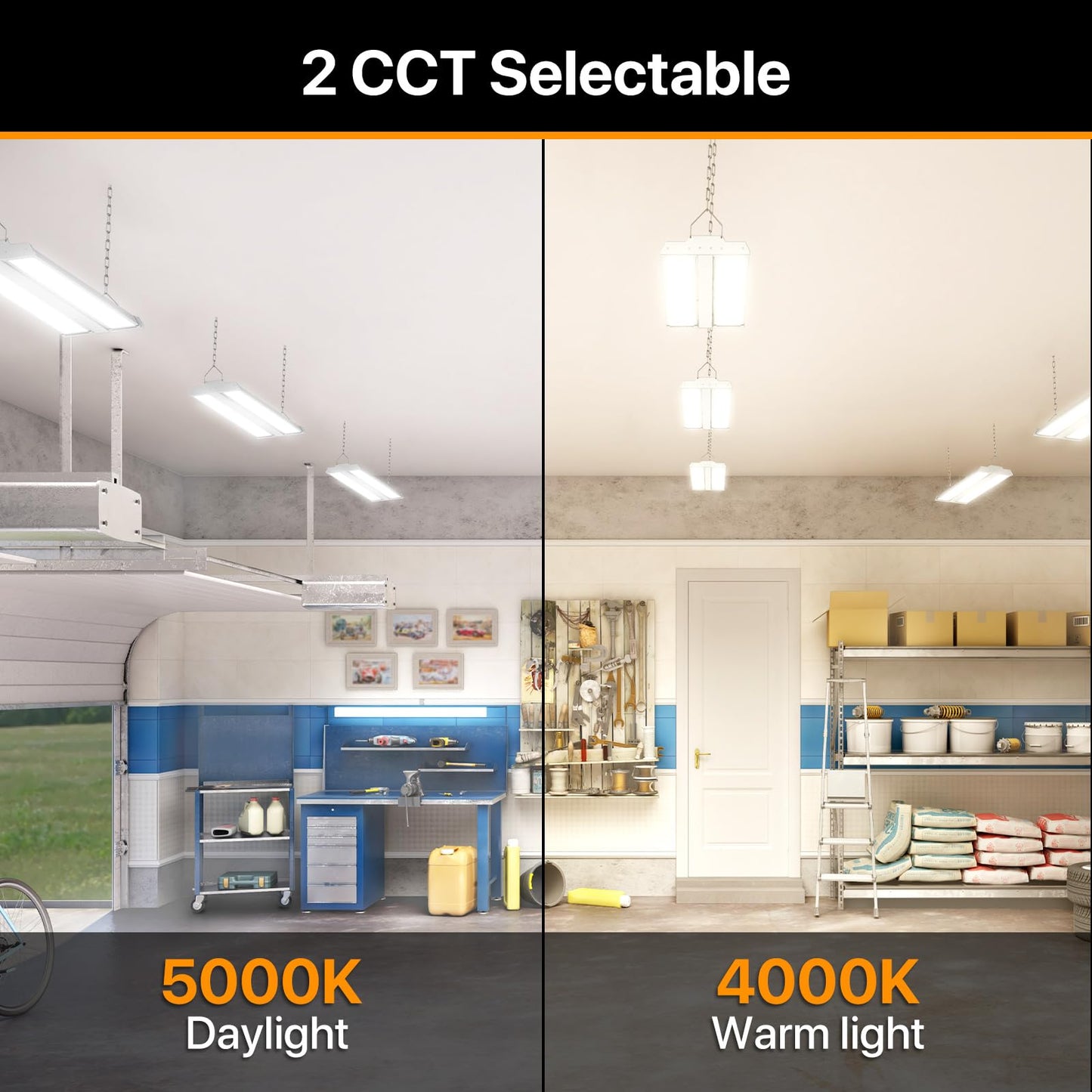High Bay Led Shop Lights 150W 2Pack 4000K/5000K Switchable Linear High Bay Light Directional 0-10V Dimmable 100-277V Hardwire 135LM/W Commercial Lighting for Warehouse, Workshop, Supermarket