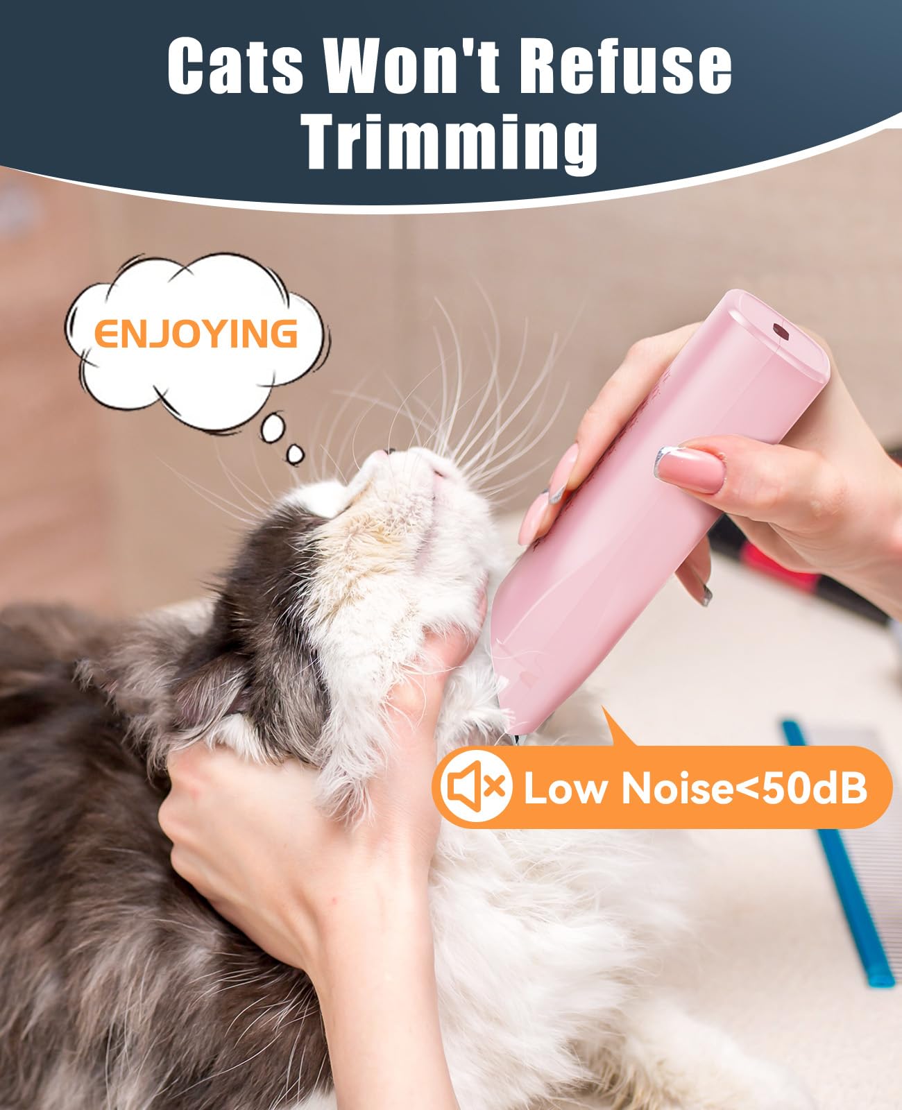 oneisall Pet Clipper for Cat Matted Hair, Pet Shaver for Cats Quiet Pet Hair Clippers Cordless Cat Clippers for Matted Hair Cat Clippers for Long Hair(Standard Blade)