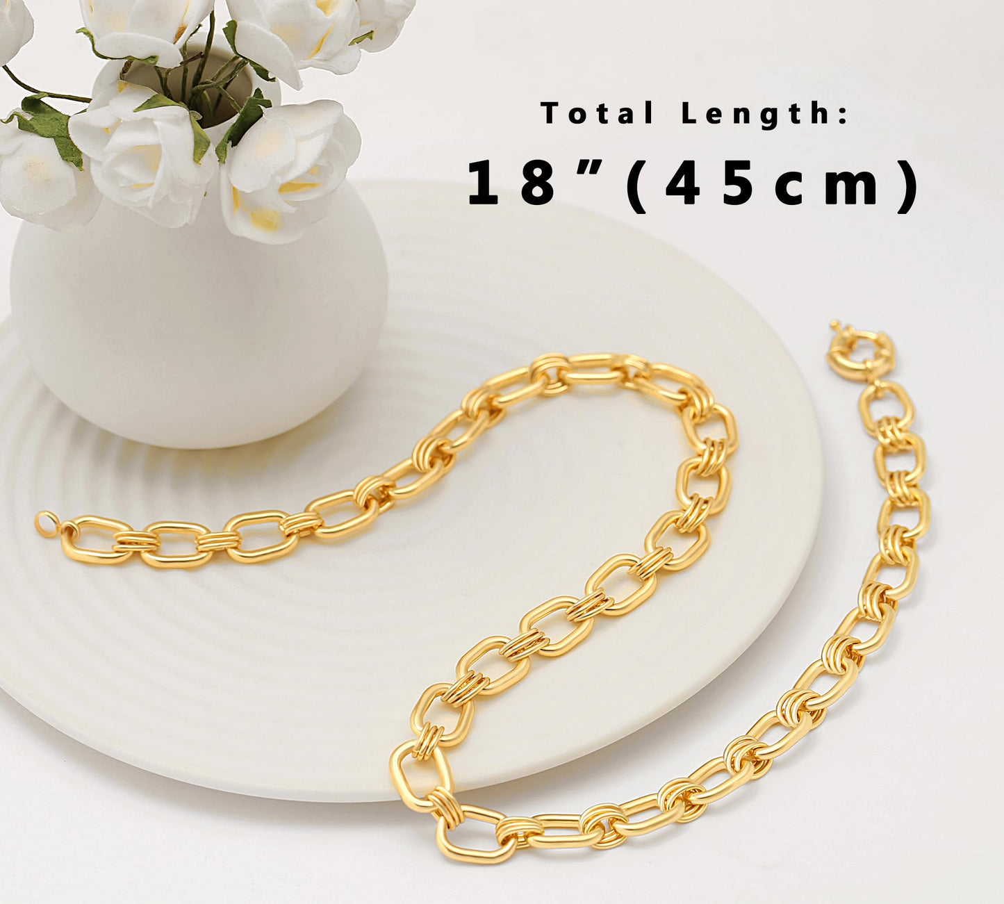 Aobei Pearl 18K Gold Paperclip Chain Choker Satellite Chain Biwa Pearl Pendant Necklace Dainty Jewelry for Women