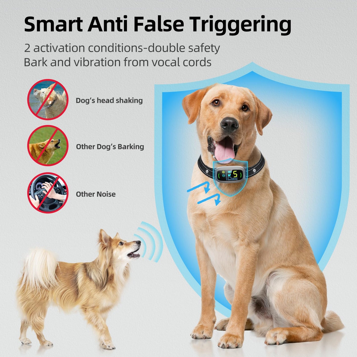Dog Bark Collar for Large Medium Small Dogs, Rechargeable Smart Bark Collar, Anti Barking Training Collar with 5 Adjustable Sensitivity Beep Vibration (Black)