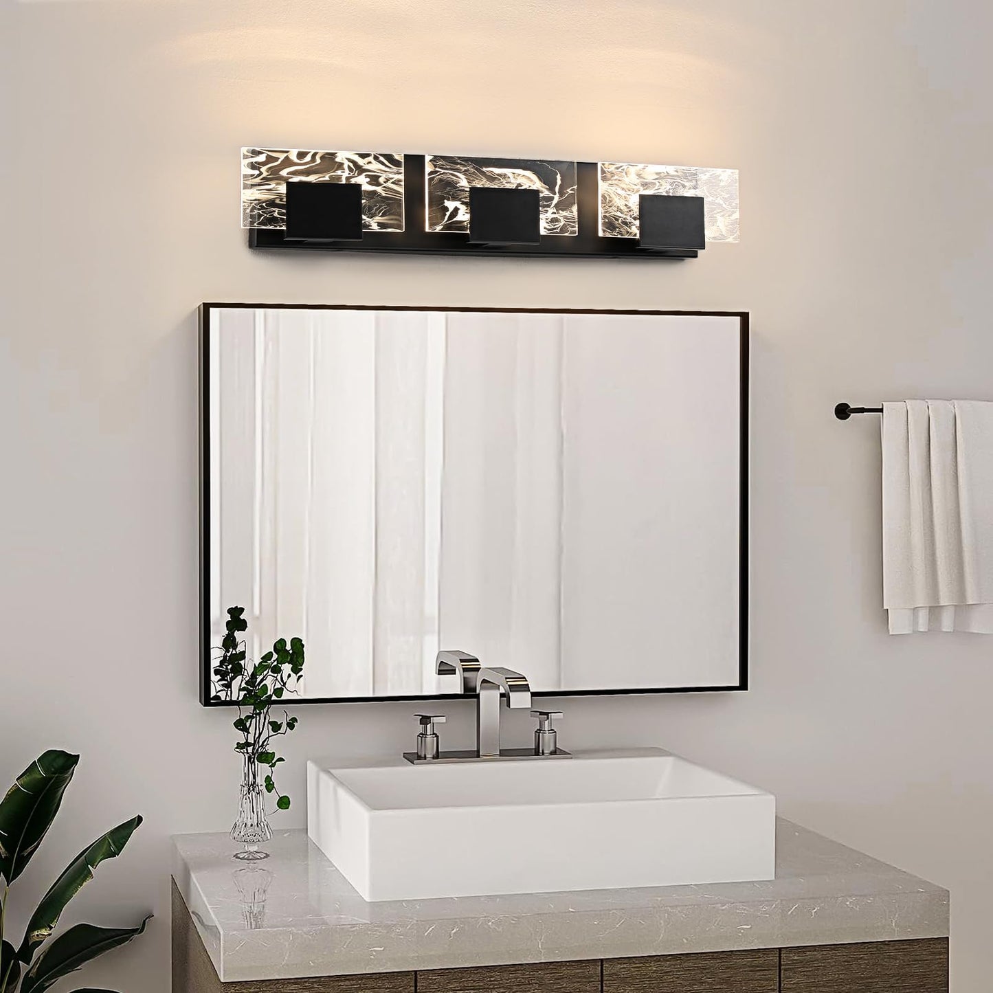 LED Bathroom Vanity Light: 24 inch Brushed Gold Acrylic Modern Lighting Fixtures - 3 Lights Contemporary Smoke Design Wall Lights Fixture Over Mirror 3000K
