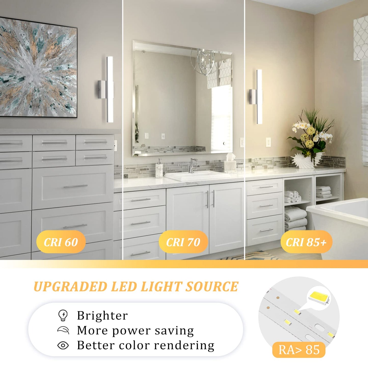 Combuh Modern Bathroom Light Fixtures Over Mirror 16 Inch IP44 9W Chrome Vanity Light Bar for Bathroom Wall Light Fixtures Cool White 6000K