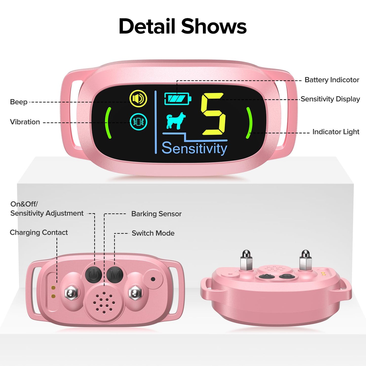 Dog Bark Collar for Large Medium Small Dogs, Rechargeable Smart Bark Collar, Anti Barking Training Collar with 5 Adjustable Sensitivity Beep Vibration (Black)