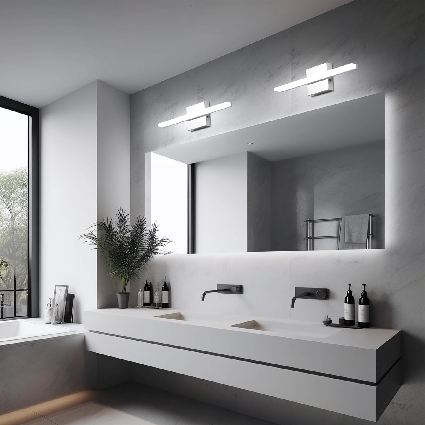 Combuh Modern Bathroom Light Fixtures Over Mirror 16 Inch IP44 9W Chrome Vanity Light Bar for Bathroom Wall Light Fixtures Cool White 6000K