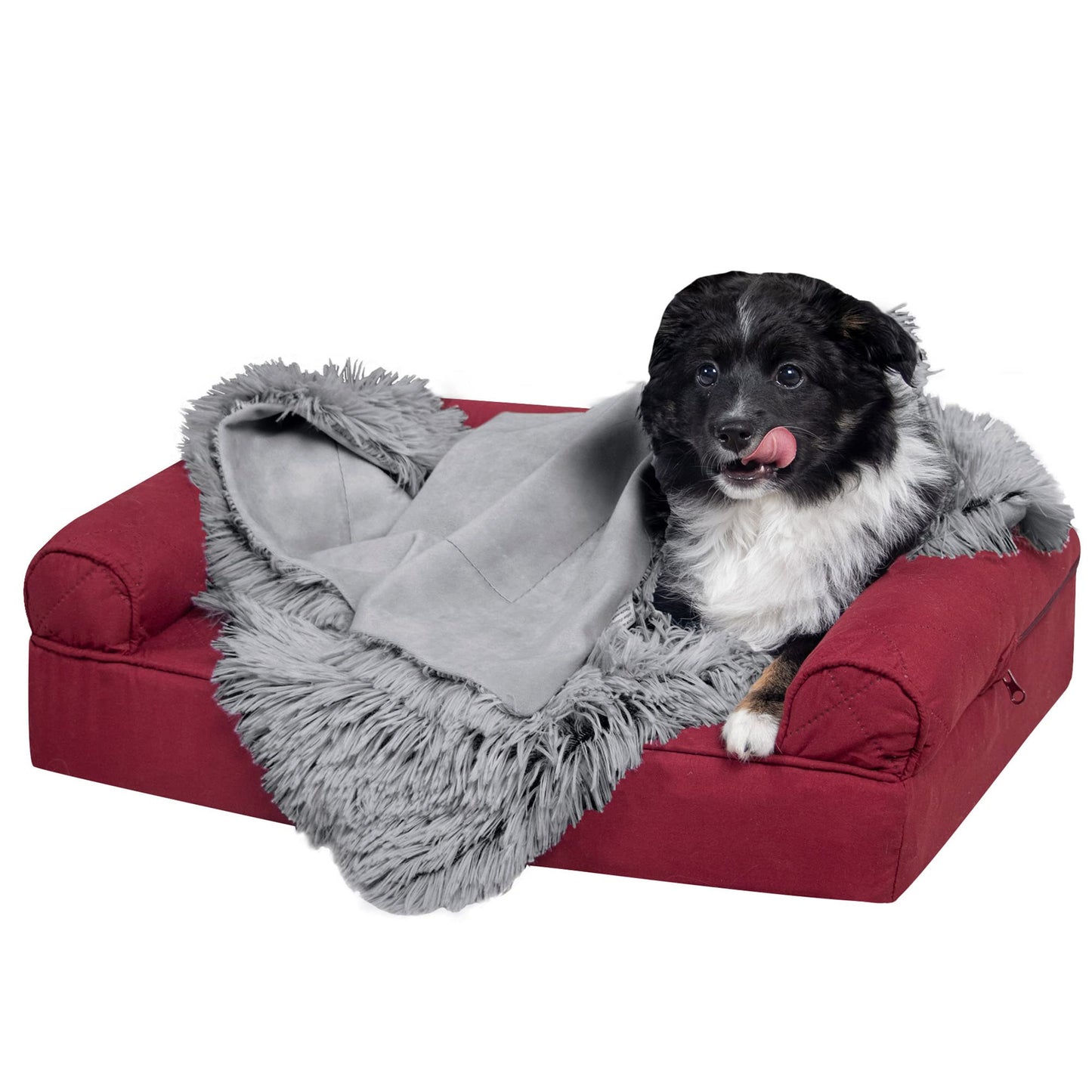 Furhaven - Manta impermeable y lavable para perros y gatos de interior, hecha en piel sintética de pelo largo sintético y terciopelo en color madera, XL, gris niebla