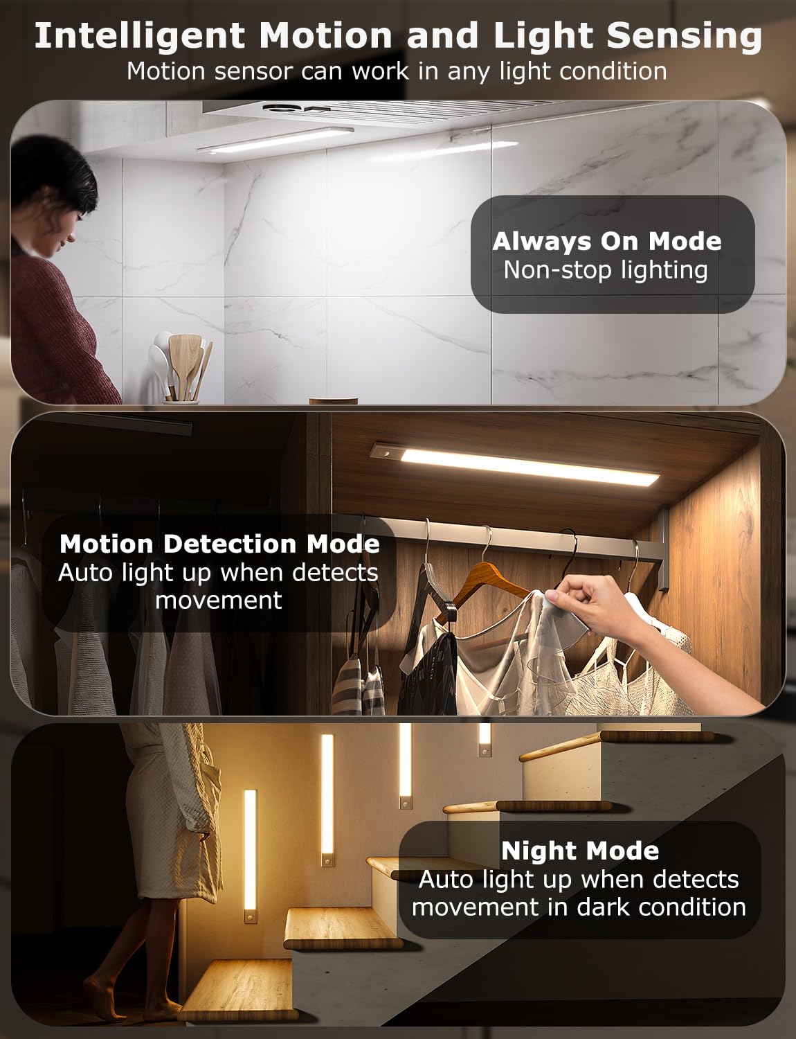 12" Thin Motion-Activated Under Cabinet Lighting, Aluminum Alloy Under Counter Lights for Kitchen, 3-Color-Temps Magnetic Closet Lights, Rechargeable Motion Sensor Light Indoor (4Pack, Silver)