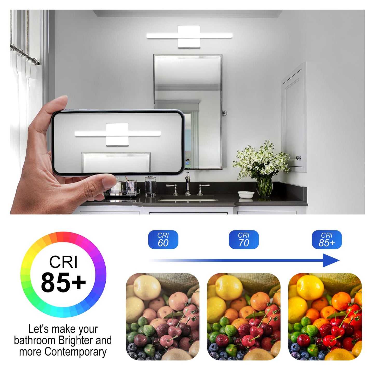 Combuh Modern Bathroom Light Fixtures Over Mirror 16 Inch IP44 9W Chrome Vanity Light Bar for Bathroom Wall Light Fixtures Cool White 6000K