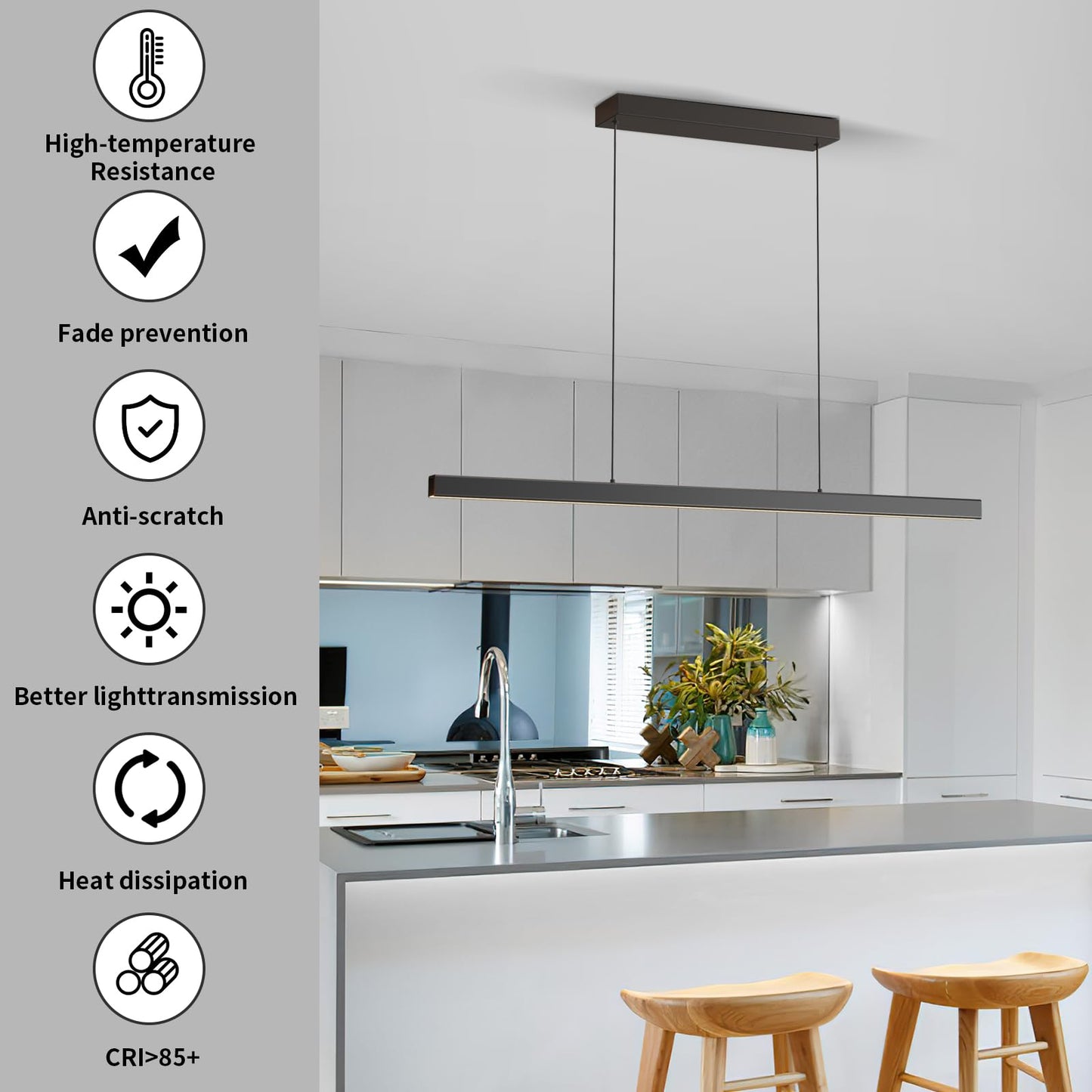 Modern LED Pendant Lights, 39in Chandelier Dimmable with Remote Control 3000k-6000K Adjustable Color Temperature, Aluminum Island Lighting Lamp Fixture for Kitchen, Dining Room, Billiard Room