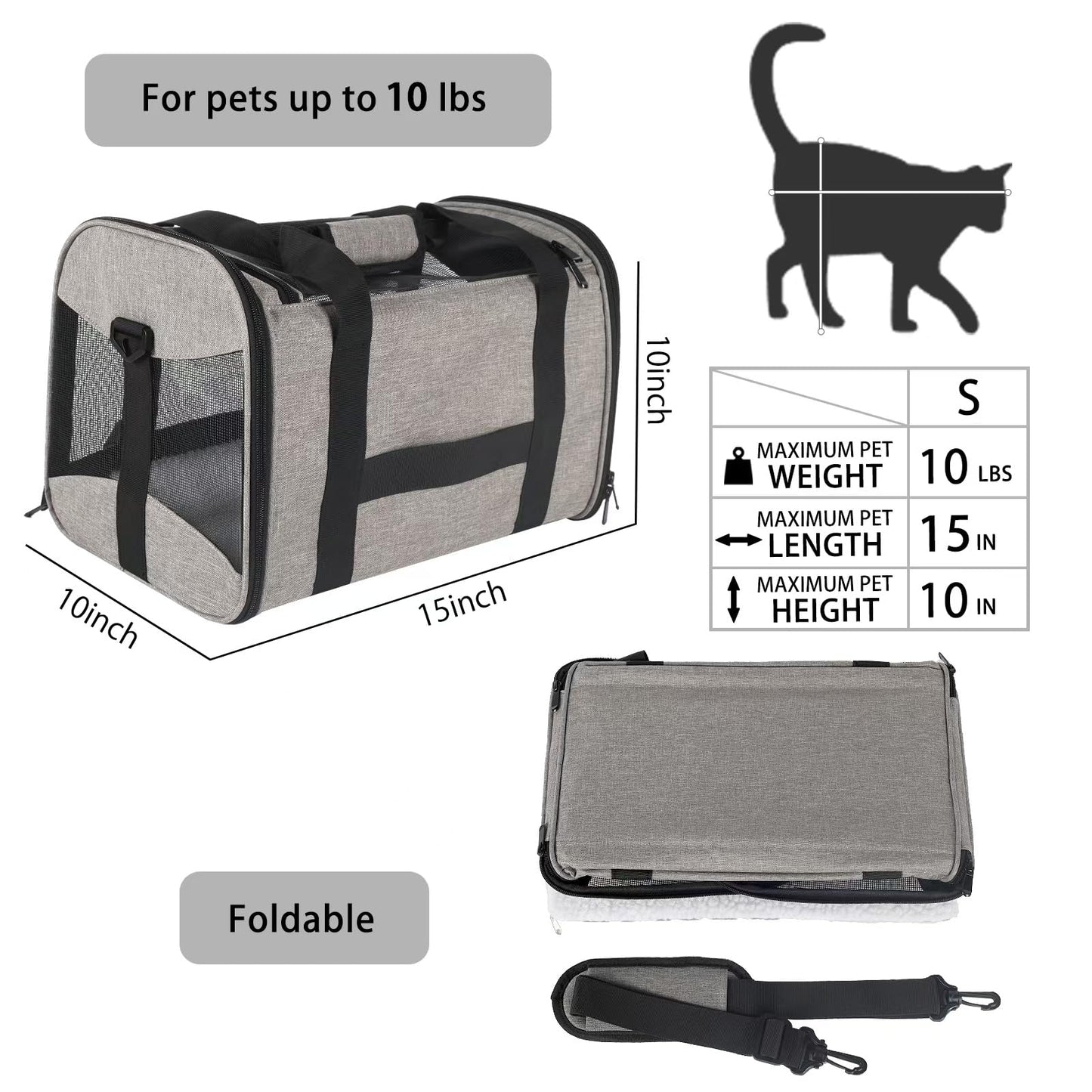 Cat Carrying Case Pet Dog Carrier Soft-Sided Cat Bag Airline Approved, Pet Travel Carrier Up to 15 Lbs, Collapsible Cat Carrier Dog Carrier for Medium Cats Small Cats Dogs(17x11x11 Green)