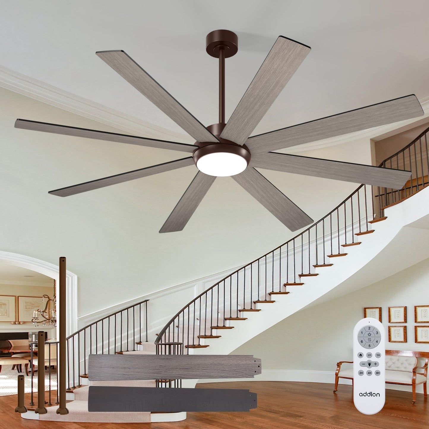 addlon 72 Inch Large Ceiling Fans with Lights, Black Ceiling Fan with Remote Control, Reversible, 5CCT, Dimmable, DC Motor, Modern Ceiling Fan for Living Room, Kitchen, Patio Indoor/Outdoor Use,