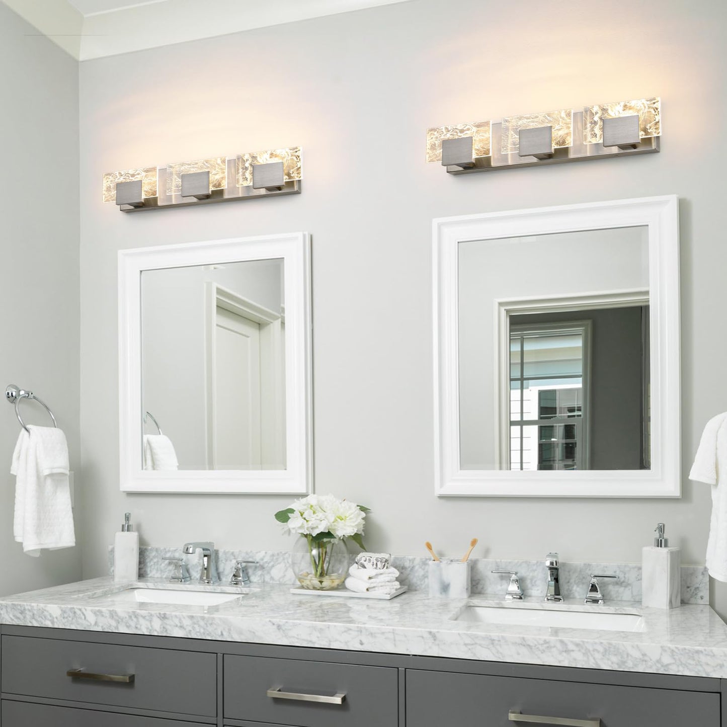 LED Bathroom Vanity Light: 24 inch Brushed Gold Acrylic Modern Lighting Fixtures - 3 Lights Contemporary Smoke Design Wall Lights Fixture Over Mirror 3000K