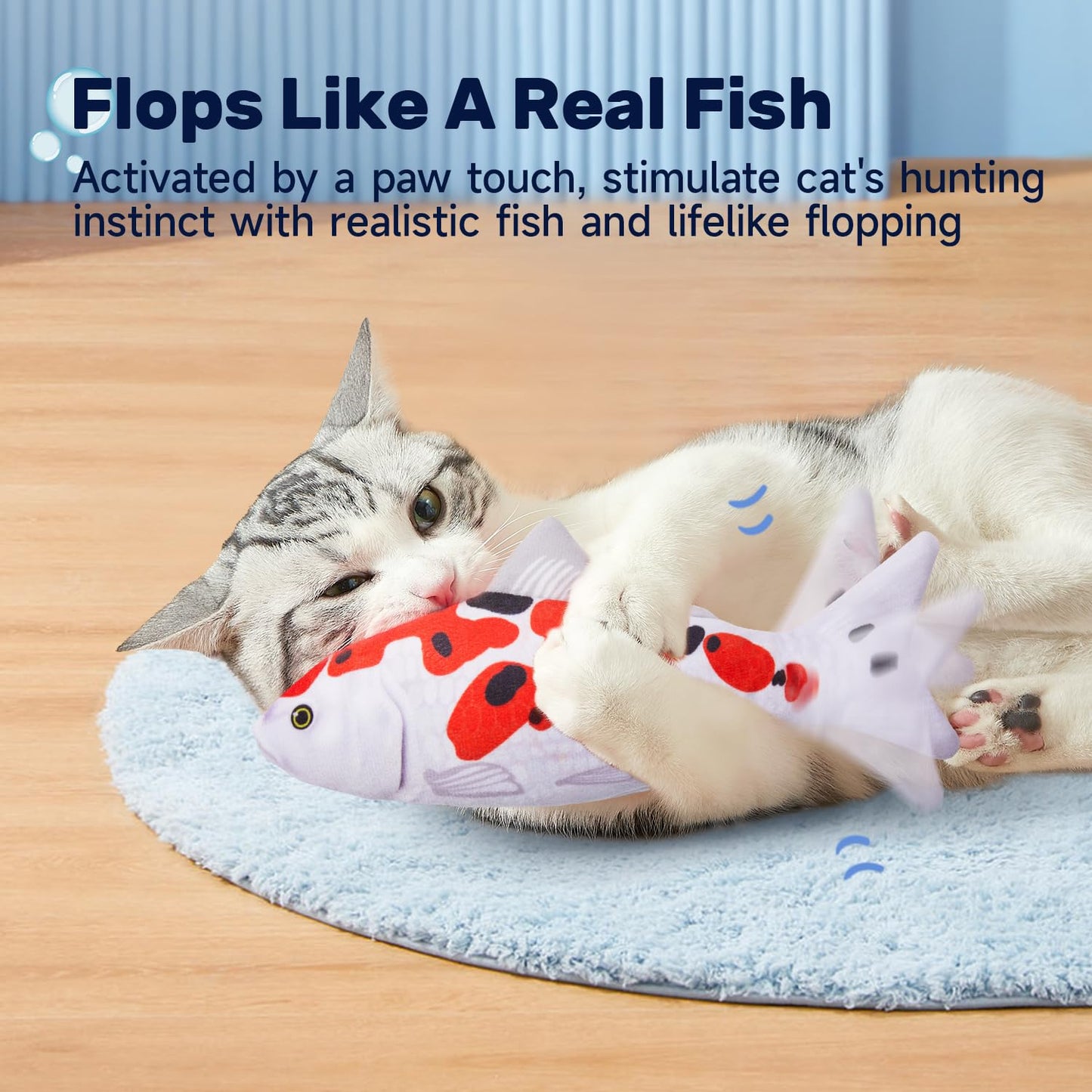 Potaroma Cat Toys Flopping Fish with SilverVine and Catnip, Moving Kitten Kicker, Floppy Wiggle Carp for Small Dogs, Interactive Motion Kitty Exercise, 10.5 Inches