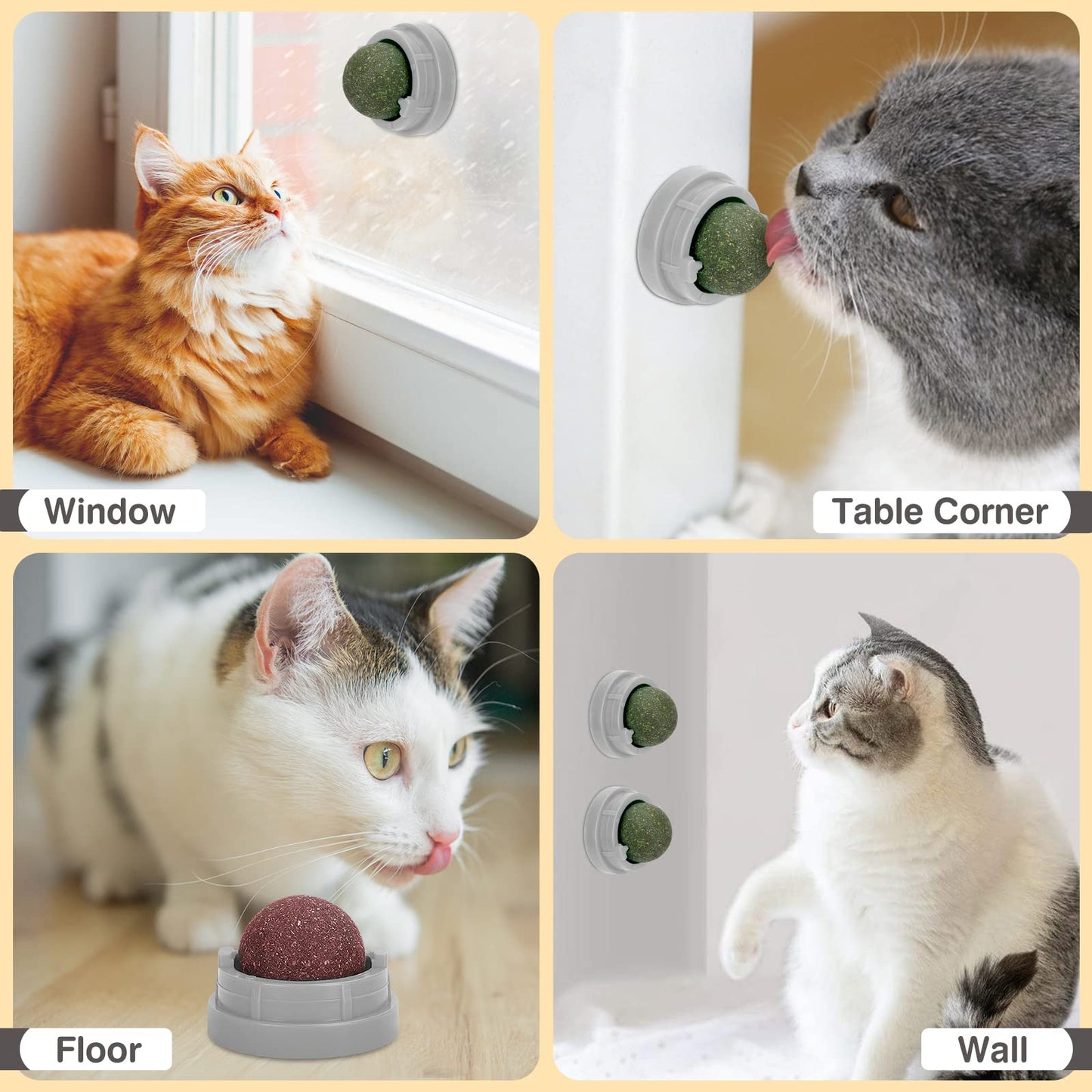 3 Pack Catnip Balls, Catnip Ball for Cats Wall, Edible Kitty Toys for Cats Lick, Safe Healthy Kitten Chew Toys, Teeth Cleaning Dental Cat Toys, Cat Wall Treats (Green)