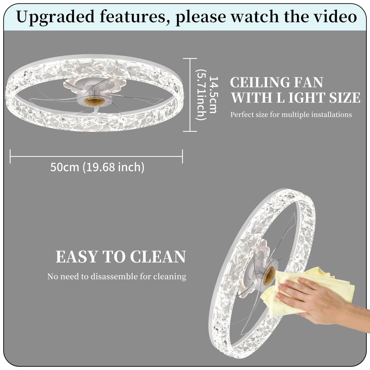 20‘’ Ceiling Fan with Light, Upgraded Low Profile Fan, Flush Mount Ceiling Fan, 6 Speeds, Dimmable LED, App & Remote Control, Quiet DC Motor, for Bedroom, Living Room, F115 White