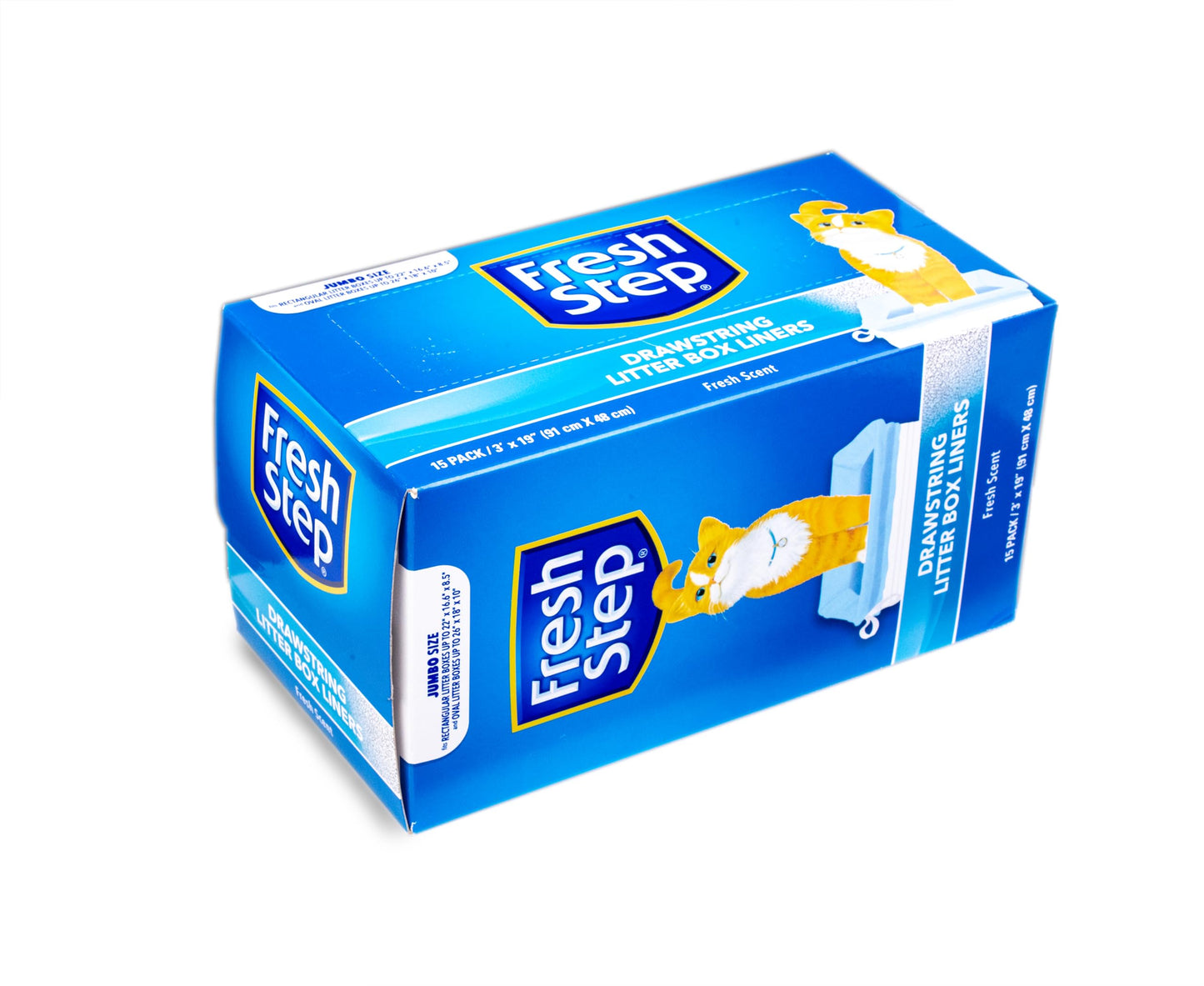 Fresh Step Drawstring Cat Litter Box Liners, Unscented, Size Jumbo, 36" x 19" | Kitty Litter Bags - 15 Count - Cat Litter Liners for Rectangle or Oval Large Litterboxes