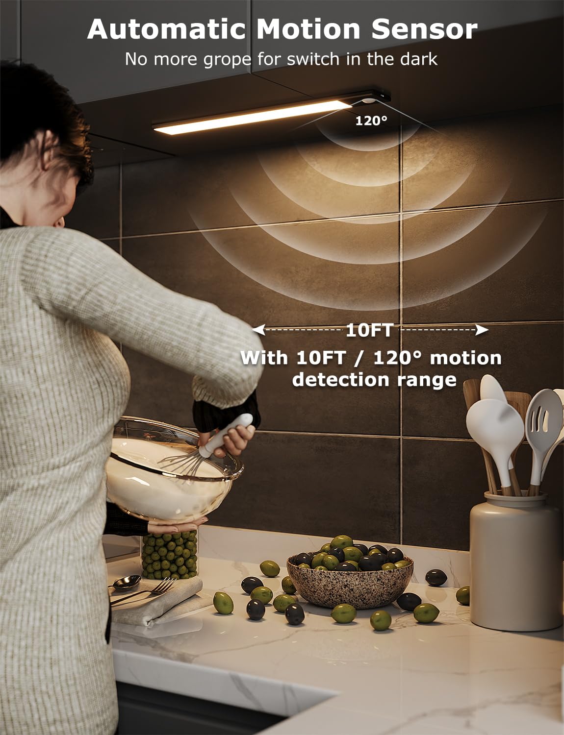 12" Thin Motion-Activated Under Cabinet Lighting, Aluminum Alloy Under Counter Lights for Kitchen, 3-Color-Temps Magnetic Closet Lights, Rechargeable Motion Sensor Light Indoor (4Pack, Silver)